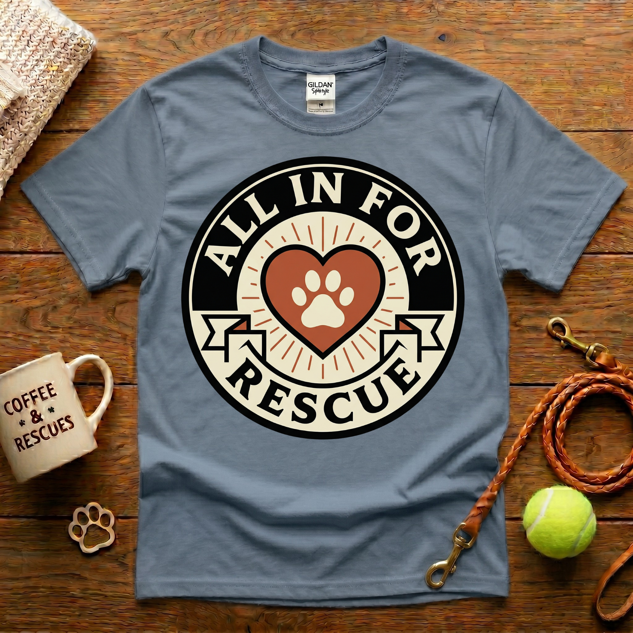 All In For Rescue Animal Rescue T-Shirt - Tattoo Badge