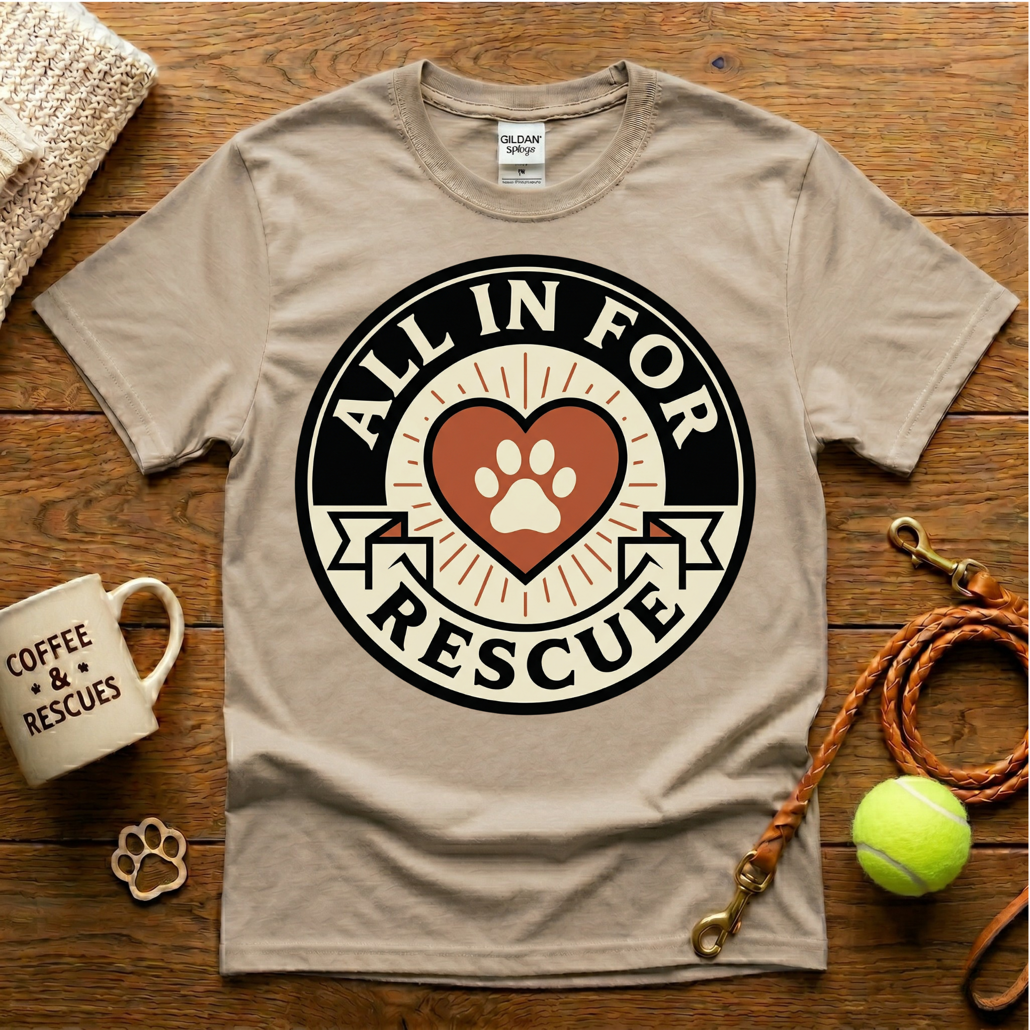 All In For Rescue Animal Rescue T-Shirt - Tattoo Badge