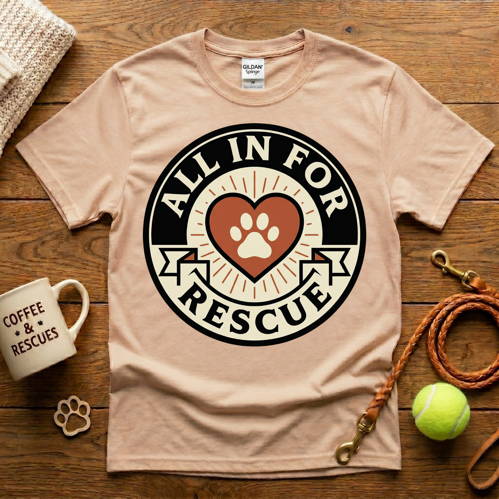 All In For Rescue Animal Rescue T-Shirt - Tattoo Badge