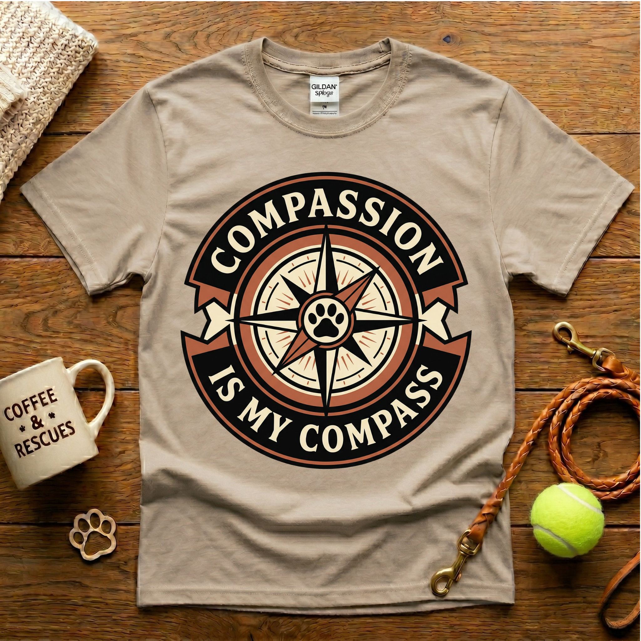 Compassion Is My Compass Animal Rescue T-Shirt - Tattoo Badge