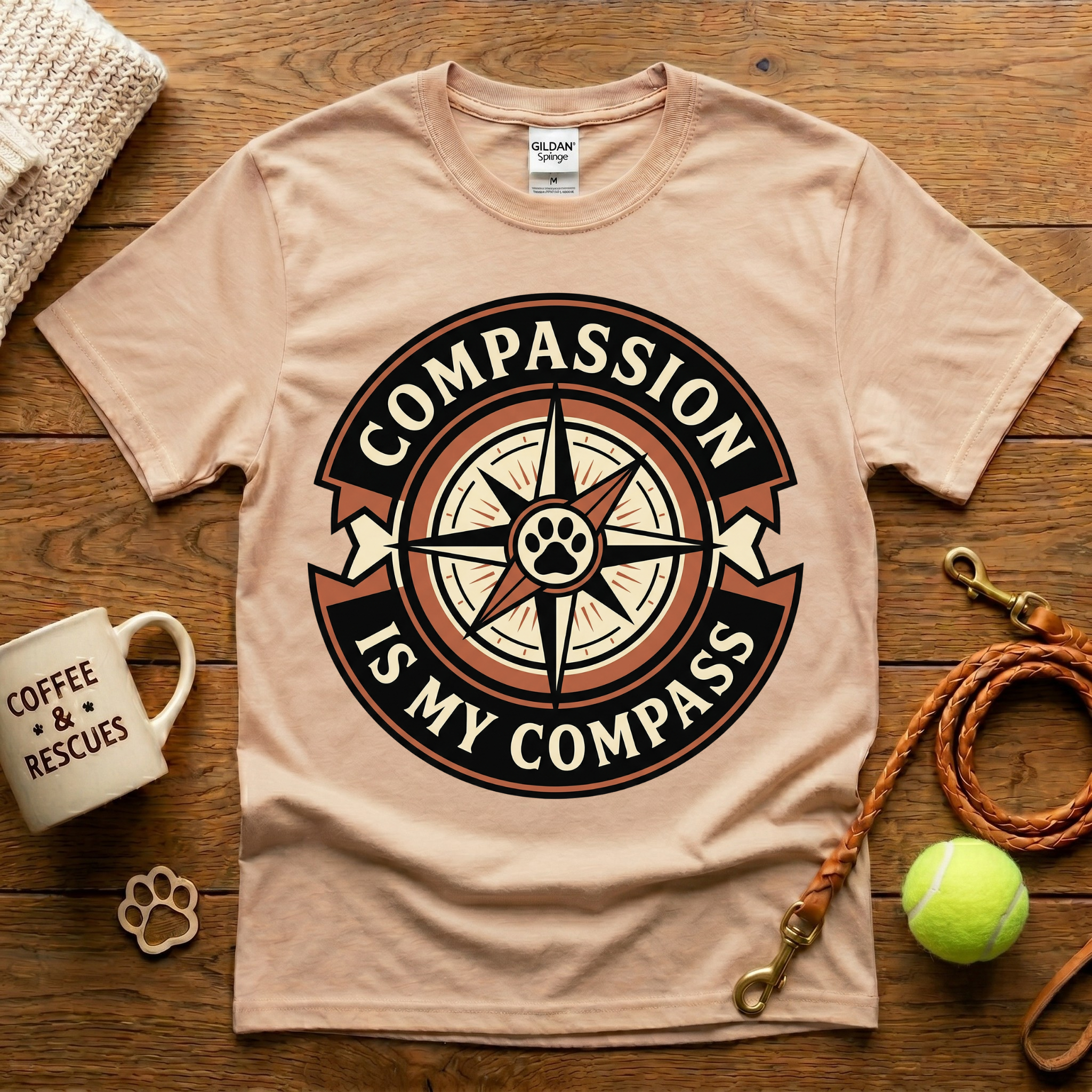 Compassion Is My Compass Animal Rescue T-Shirt - Tattoo Badge
