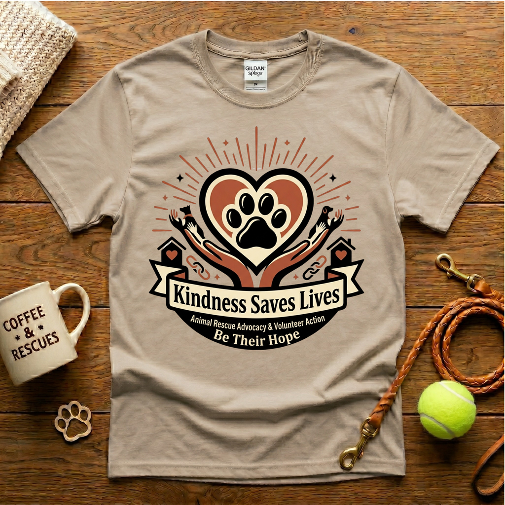 Kindness Saves Lives Animal Rescue T-Shirt - Tattoo Badge
