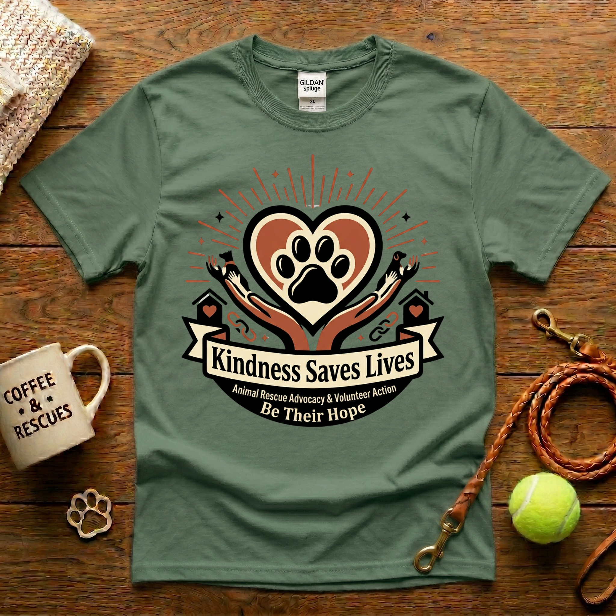 Kindness Saves Lives Animal Rescue T-Shirt - Tattoo Badge