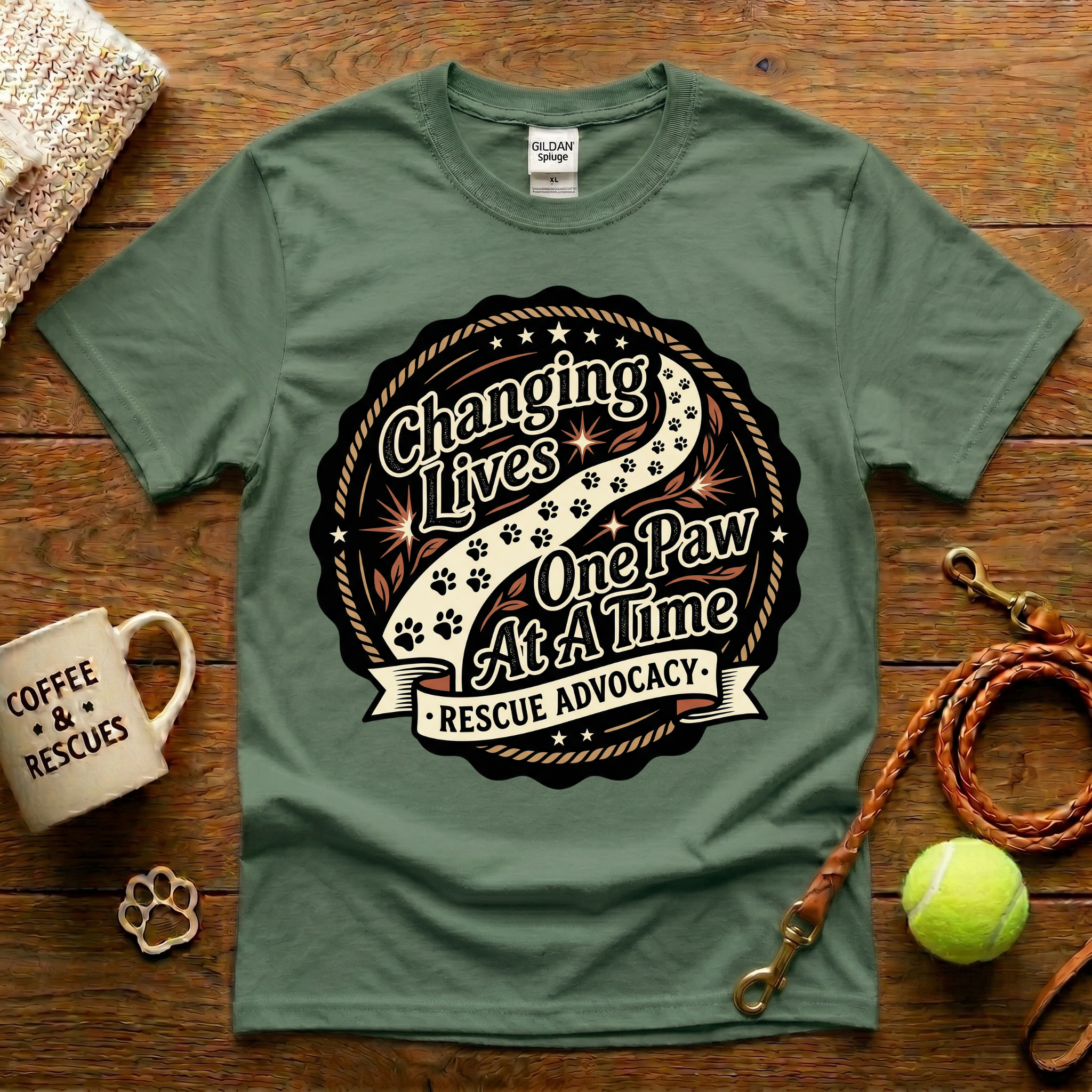 Changing Lives One Paw At A Time Animal Rescue T-Shirt - Tattoo Badge