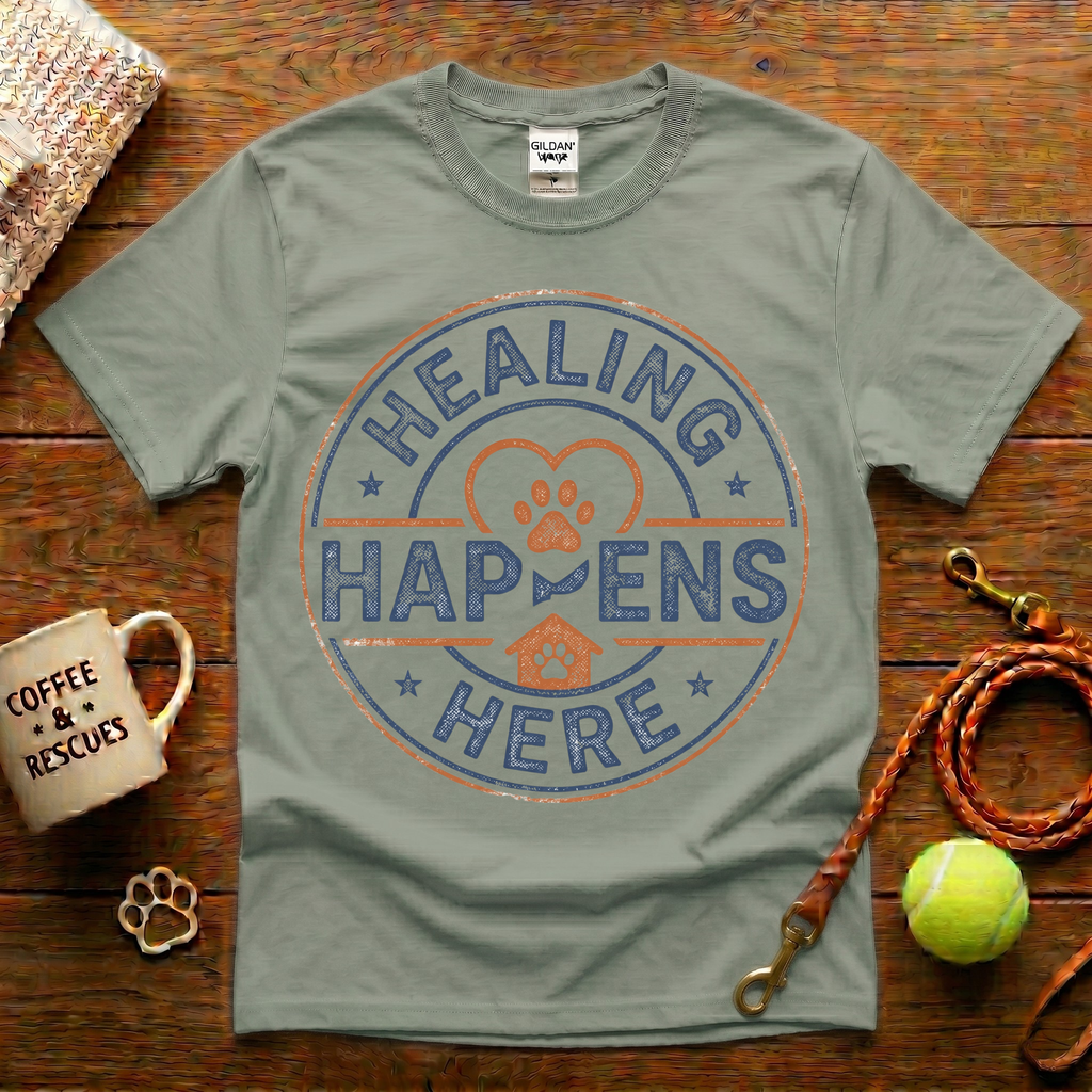 Healing Happens Here Animal Rescue T-Shirt - Vintage Badge