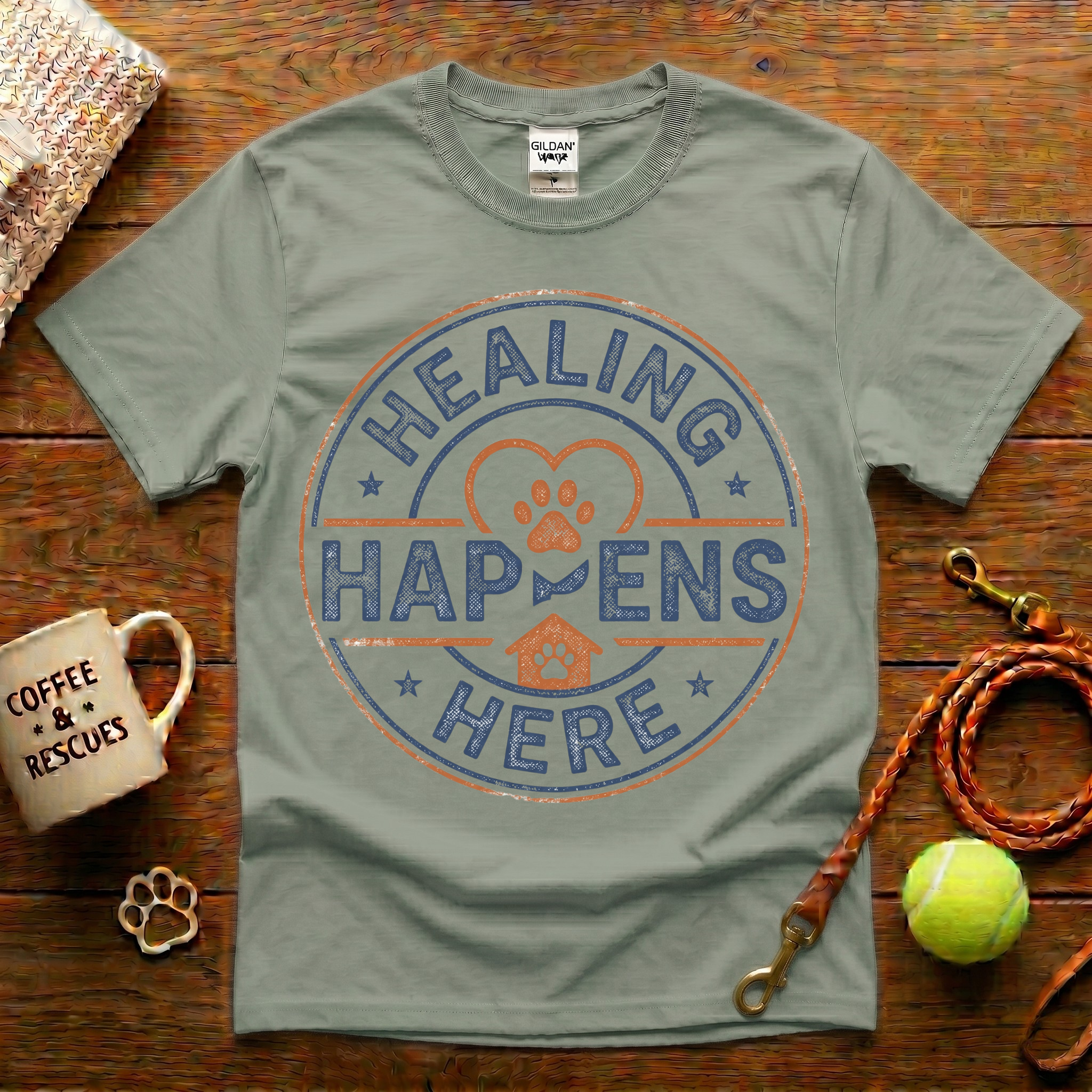 Healing Happens Here Animal Rescue T-Shirt - Vintage Badge