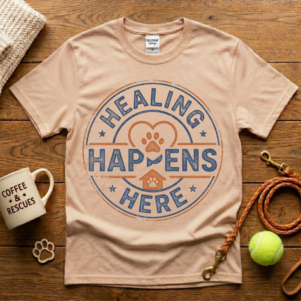 Healing Happens Here Animal Rescue T-Shirt - Vintage Badge