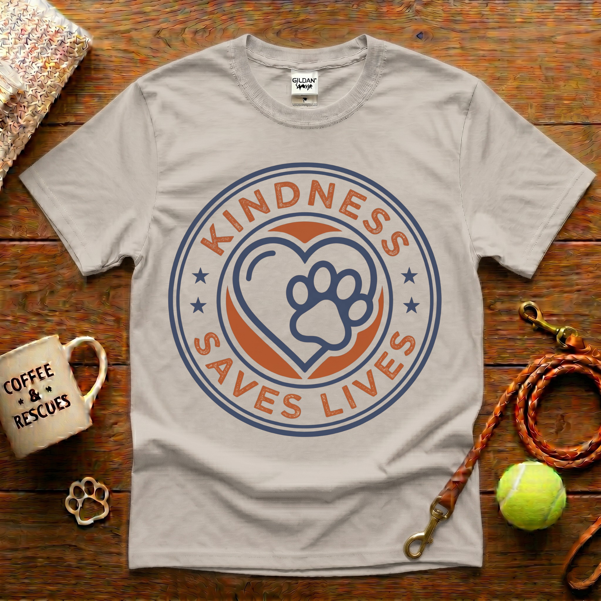 Kindness Saves Lives Animal Rescue T-Shirt - Vintage Badge