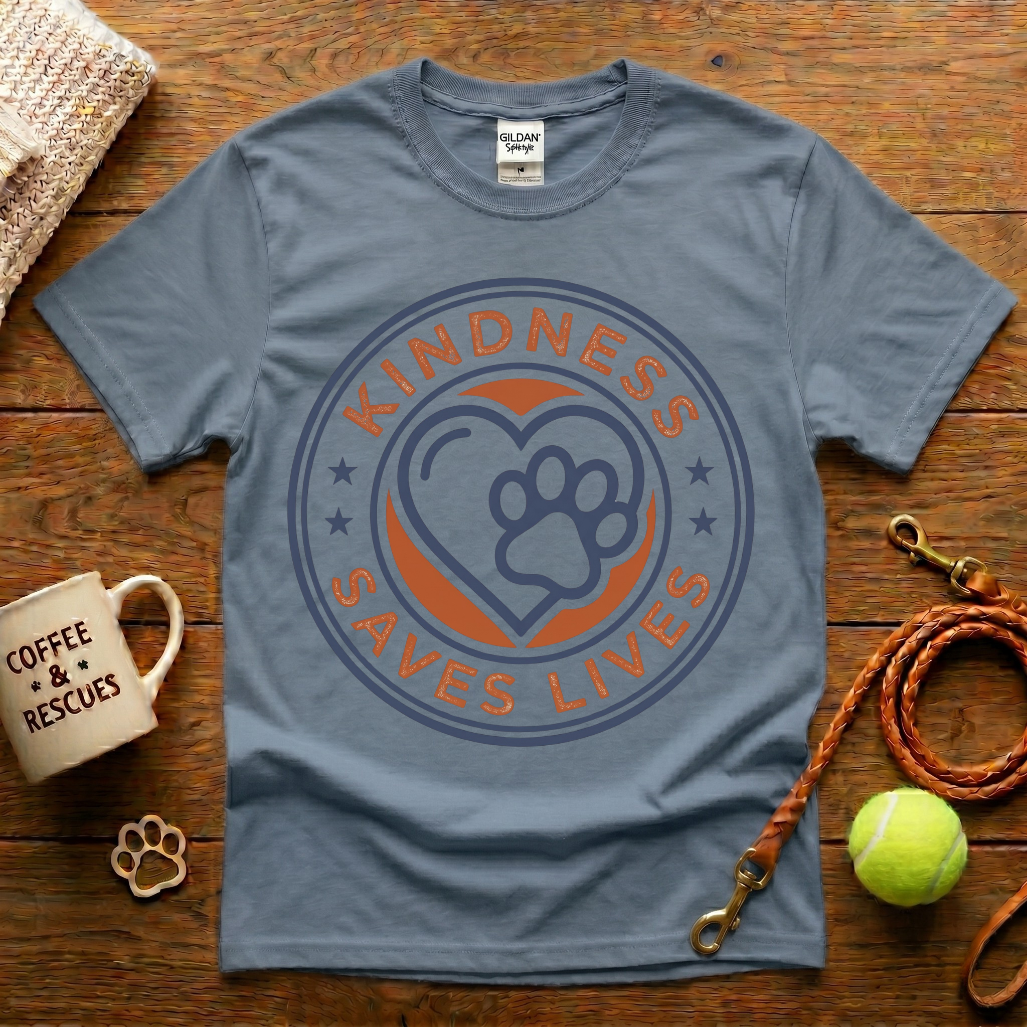 Kindness Saves Lives Animal Rescue T-Shirt - Vintage Badge