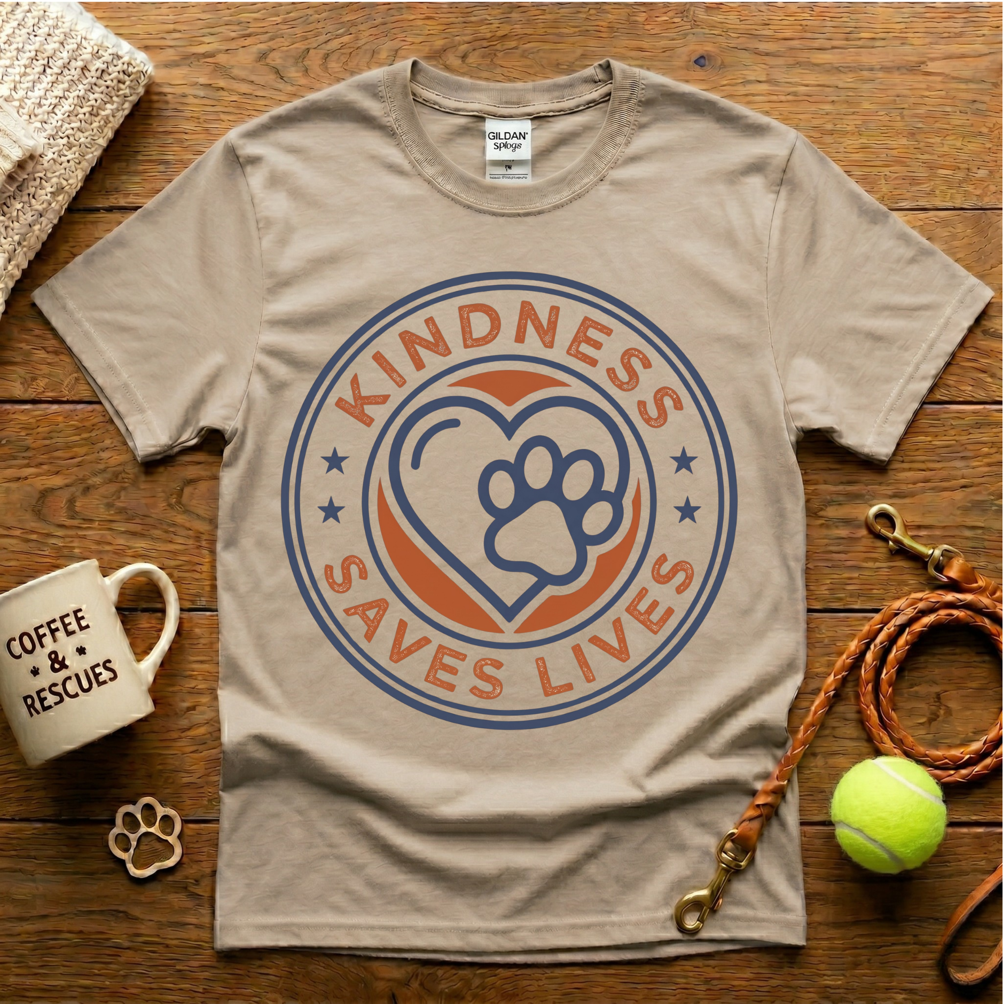 Kindness Saves Lives Animal Rescue T-Shirt - Vintage Badge