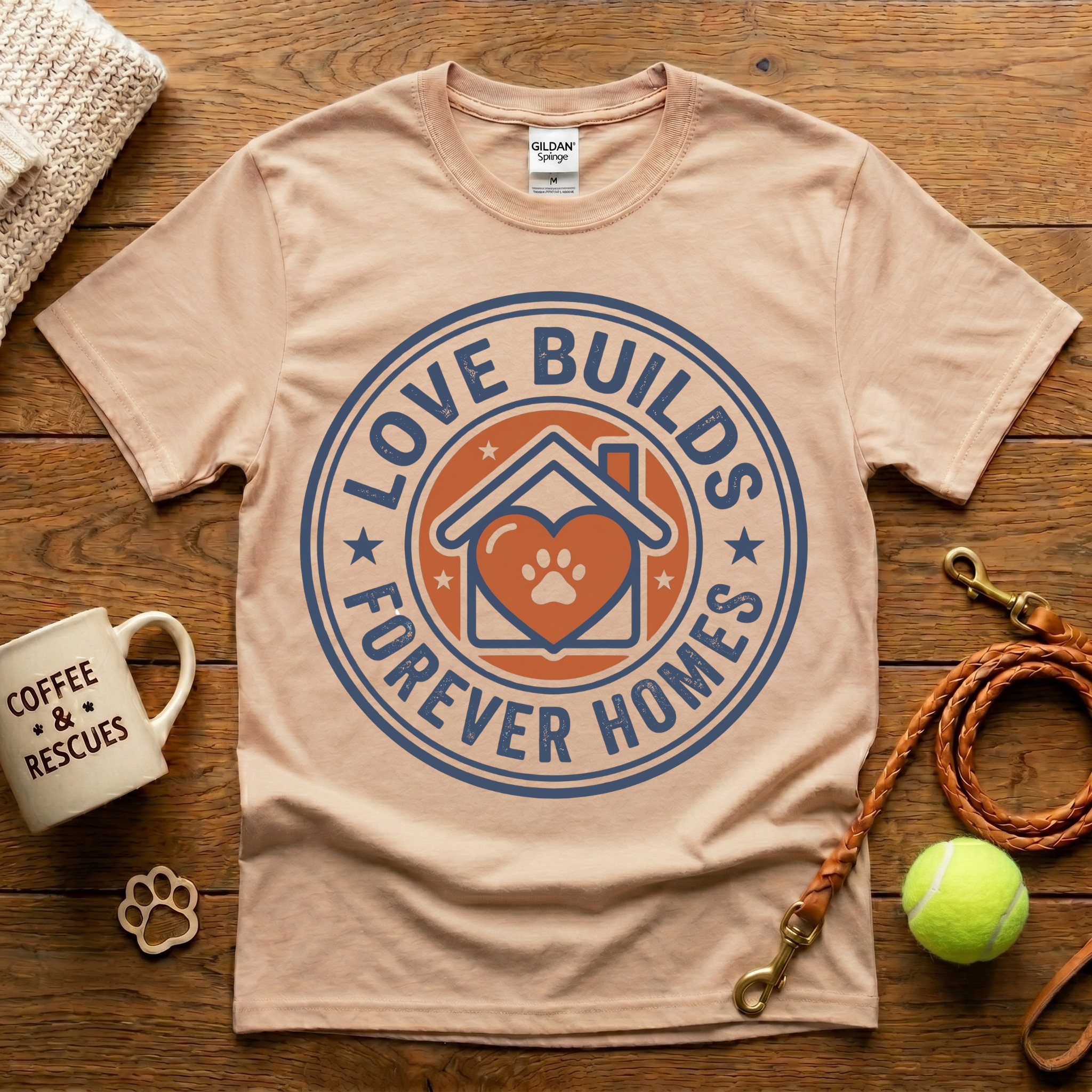 Love Builds Forever Homes Animal Rescue T-Shirt - Vintage Badge