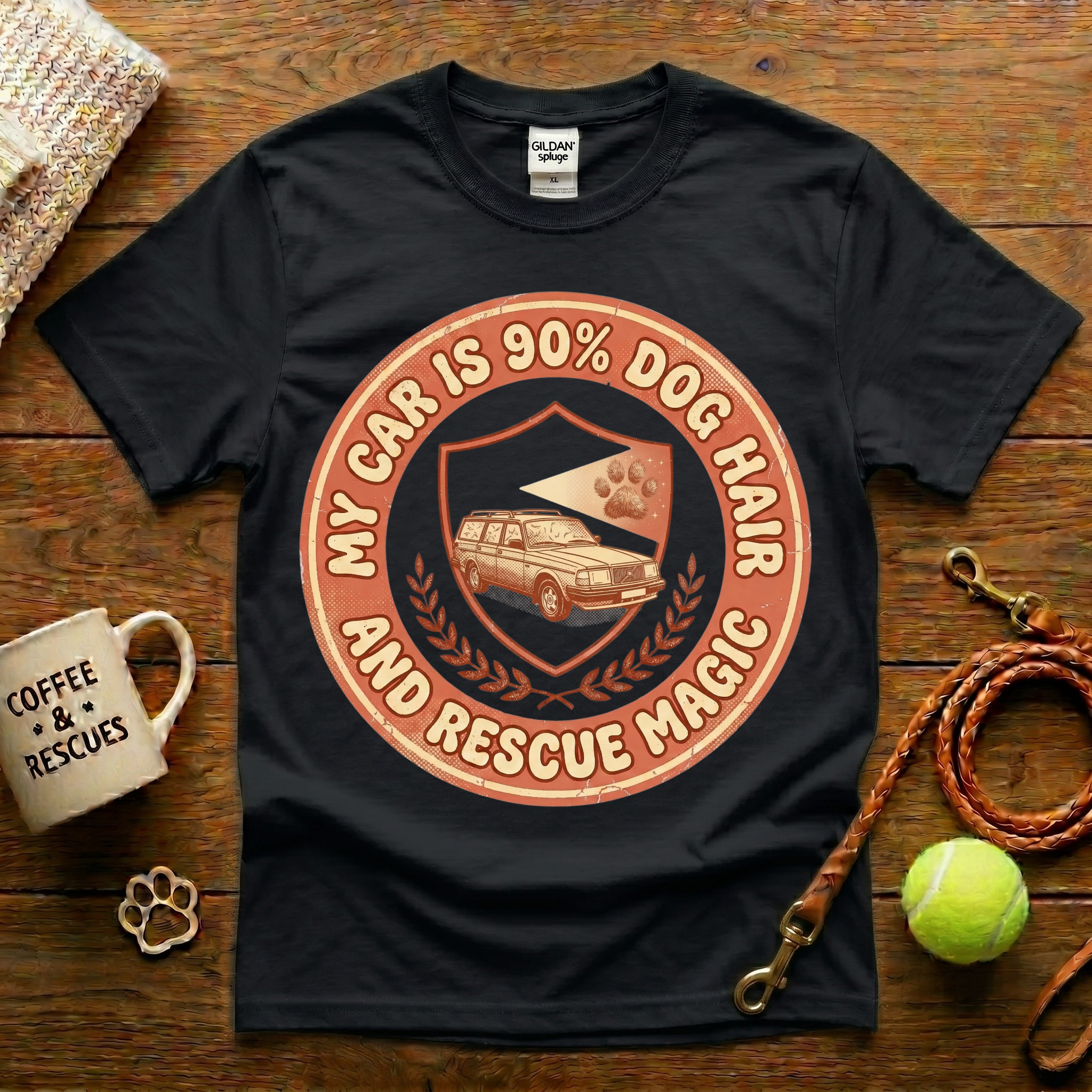 My Car Is 90% Dog Hair And Rescue Magic Animal Rescue T-Shirt - Vintage Retro