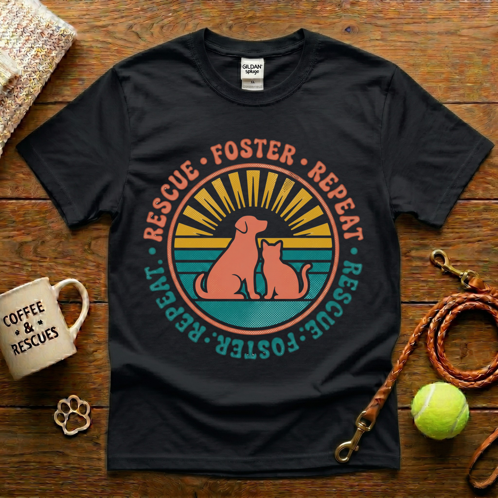 Rescue Foster Repeat Animal Rescue T-Shirt - Vintage Retro
