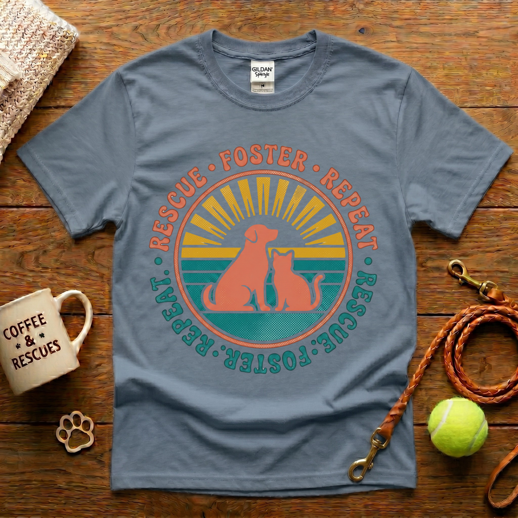 Rescue Foster Repeat Animal Rescue T-Shirt - Vintage Retro
