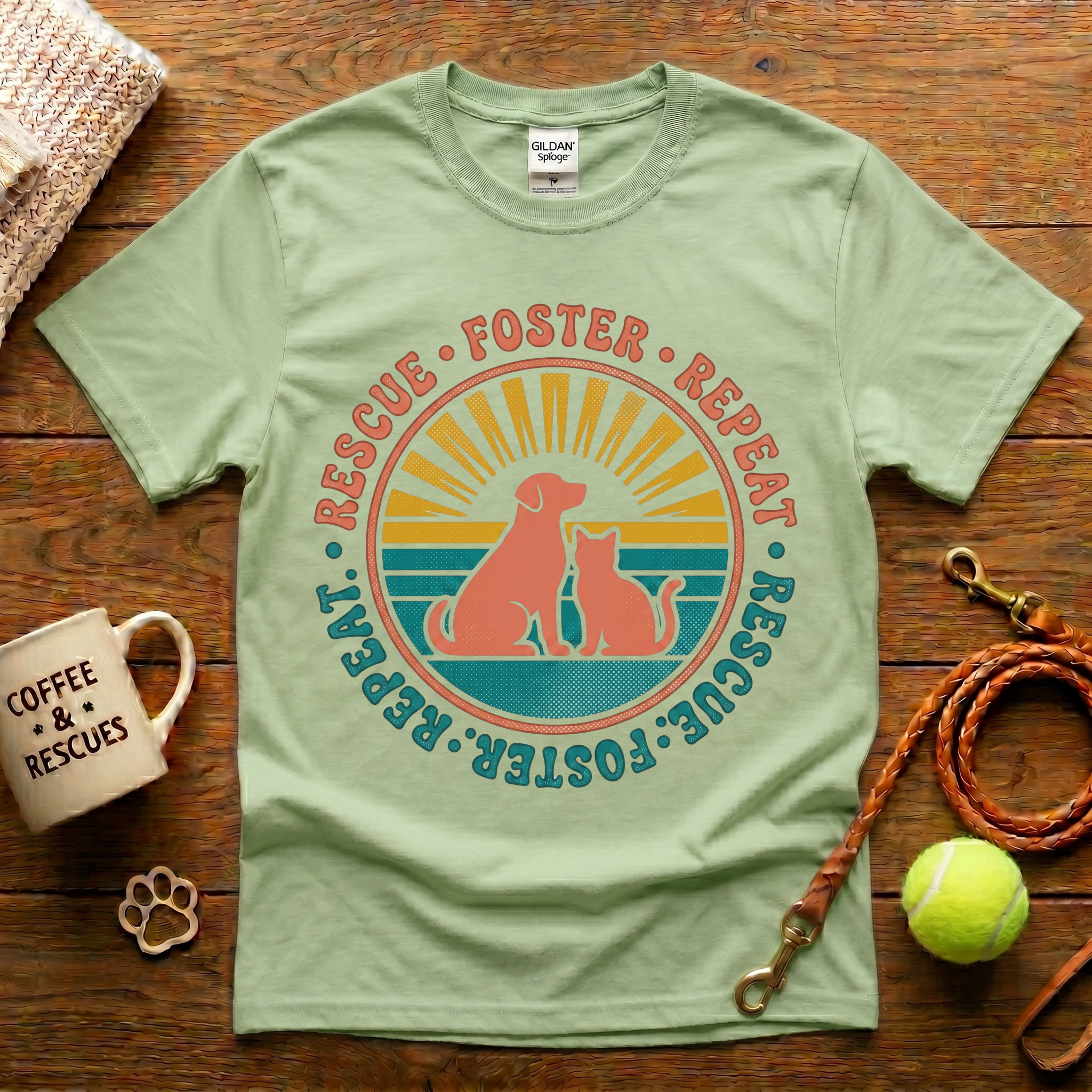Rescue Foster Repeat Animal Rescue T-Shirt - Vintage Retro