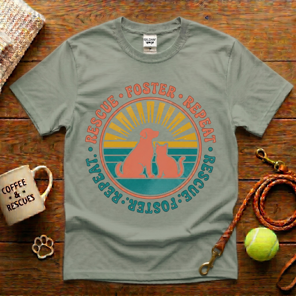 Rescue Foster Repeat Animal Rescue T-Shirt - Vintage Retro