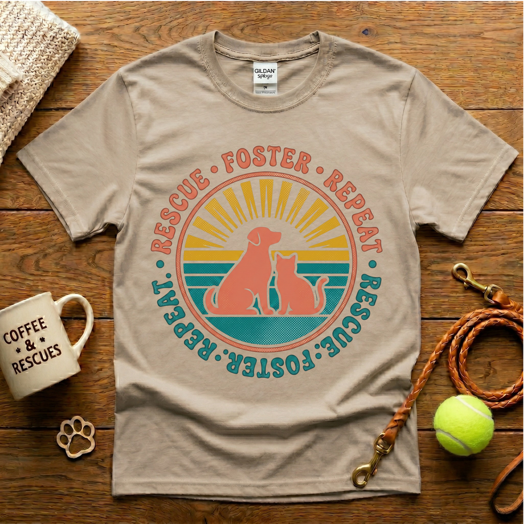 Rescue Foster Repeat Animal Rescue T-Shirt - Vintage Retro