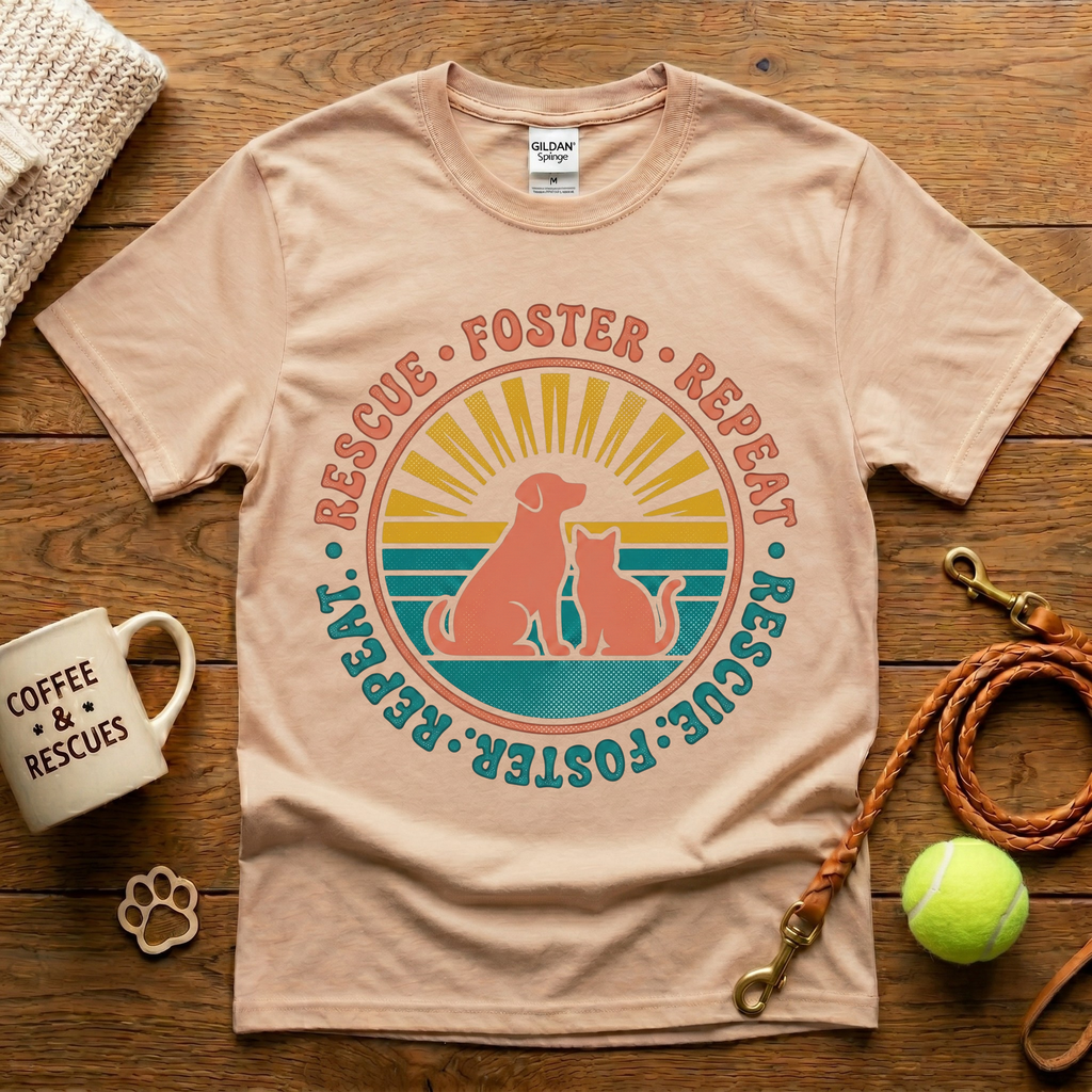 Rescue Foster Repeat Animal Rescue T-Shirt - Vintage Retro