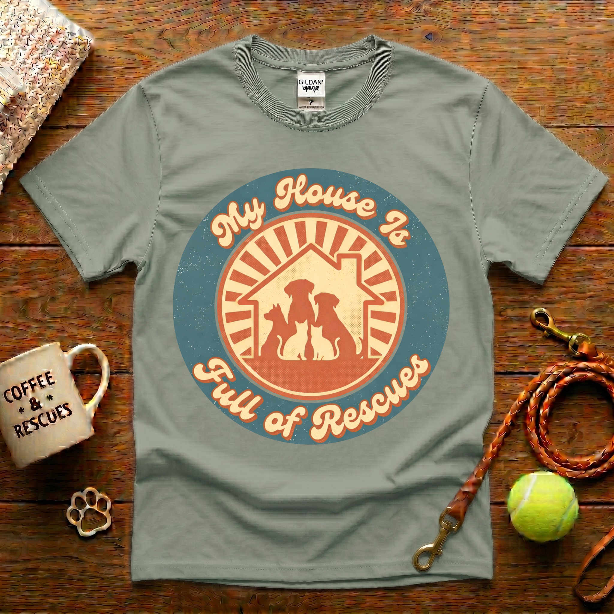 My House Is Full Of Rescues Animal Rescue T-Shirt - Vintage Retro