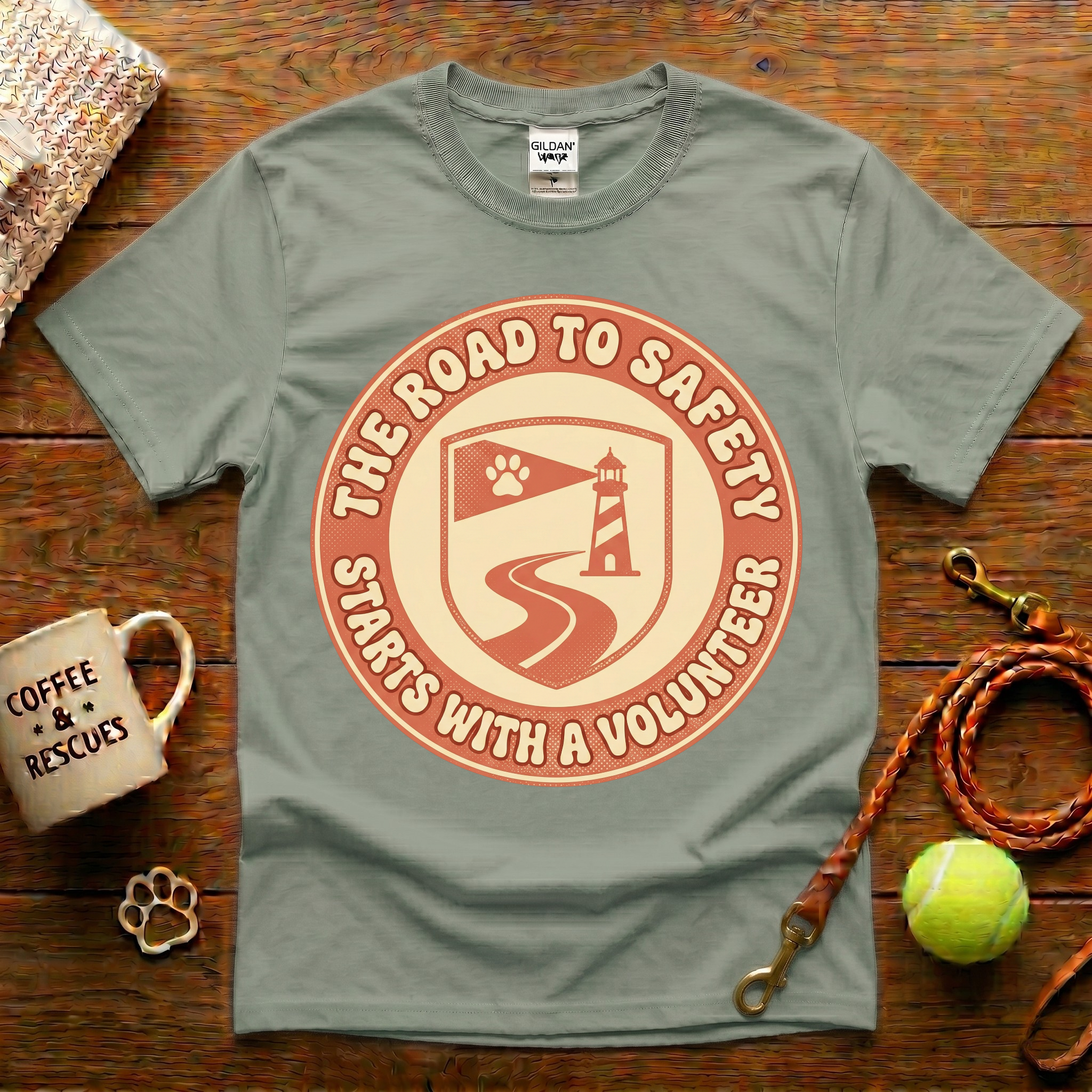 The Road To Safety Starts With A Volunteer Animal Rescue T-Shirt - Vintage Retro