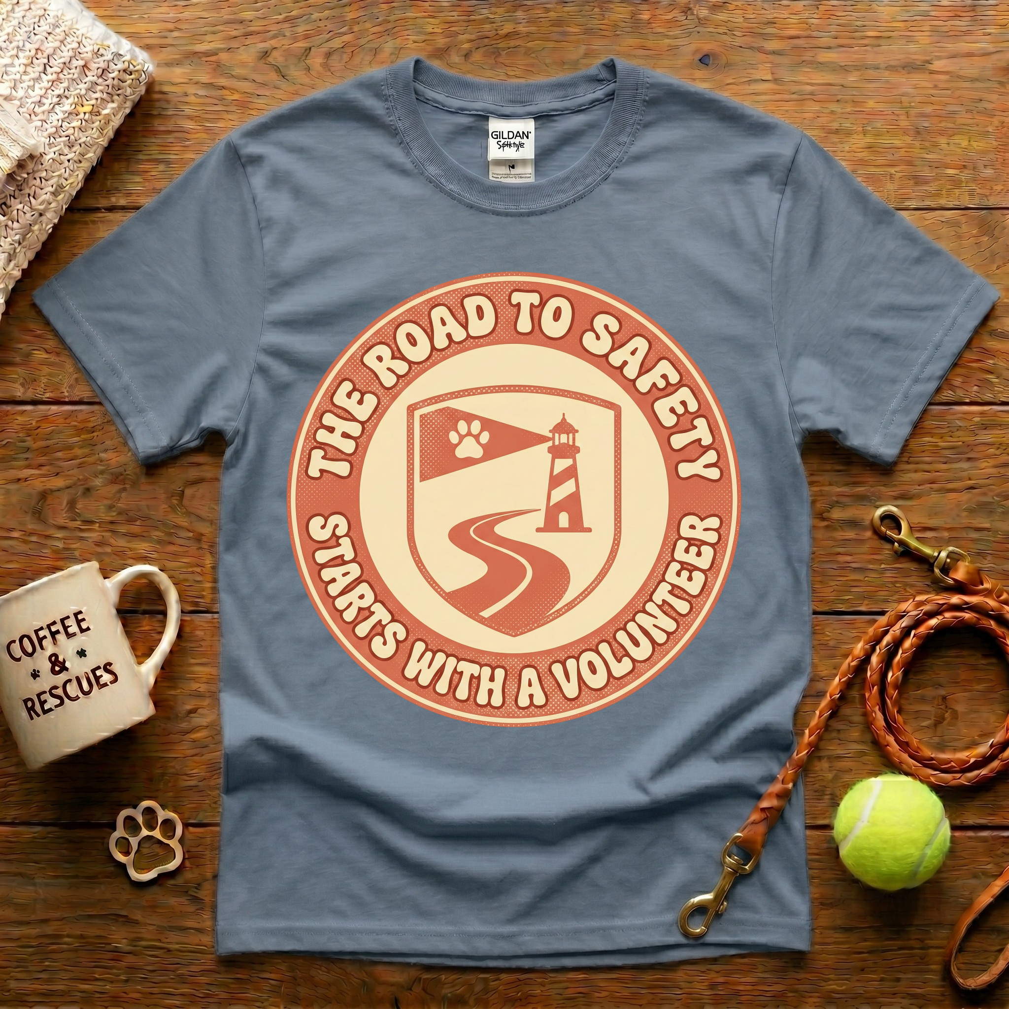 The Road To Safety Starts With A Volunteer Animal Rescue T-Shirt - Vintage Retro