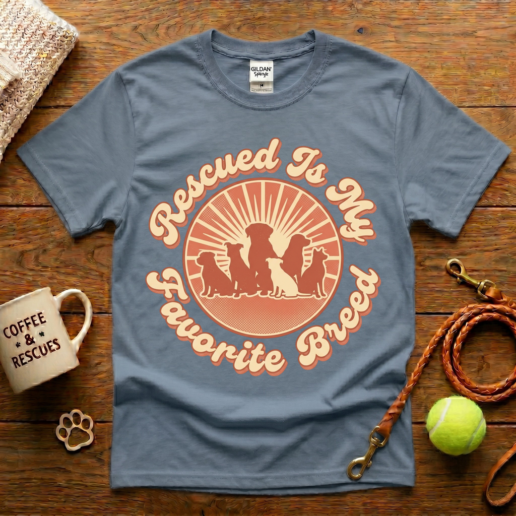 Rescued Is My Favorite Breed Animal Rescue T-Shirt - Vintage Retro