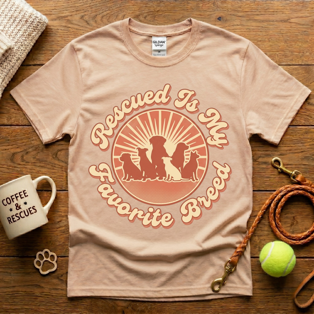 Rescued Is My Favorite Breed Animal Rescue T-Shirt - Vintage Retro