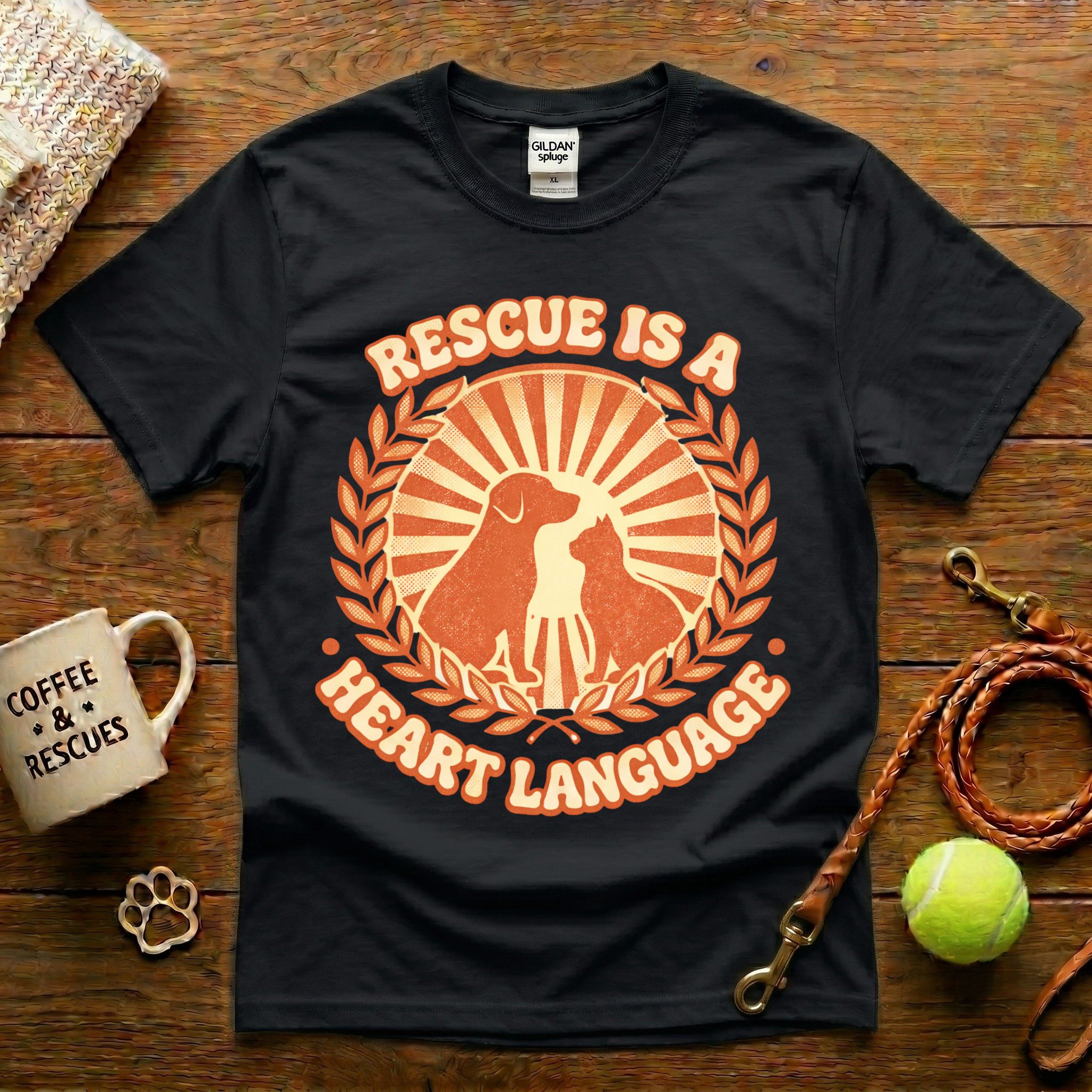 Rescue Is A Heart Language Animal Rescue T-Shirt - Vintage Retro
