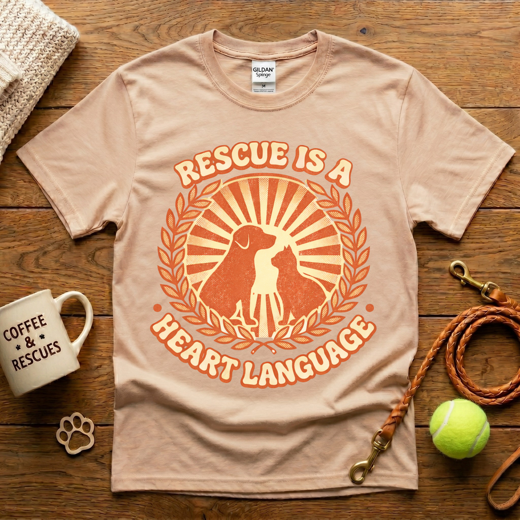 Rescue Is A Heart Language Animal Rescue T-Shirt - Vintage Retro