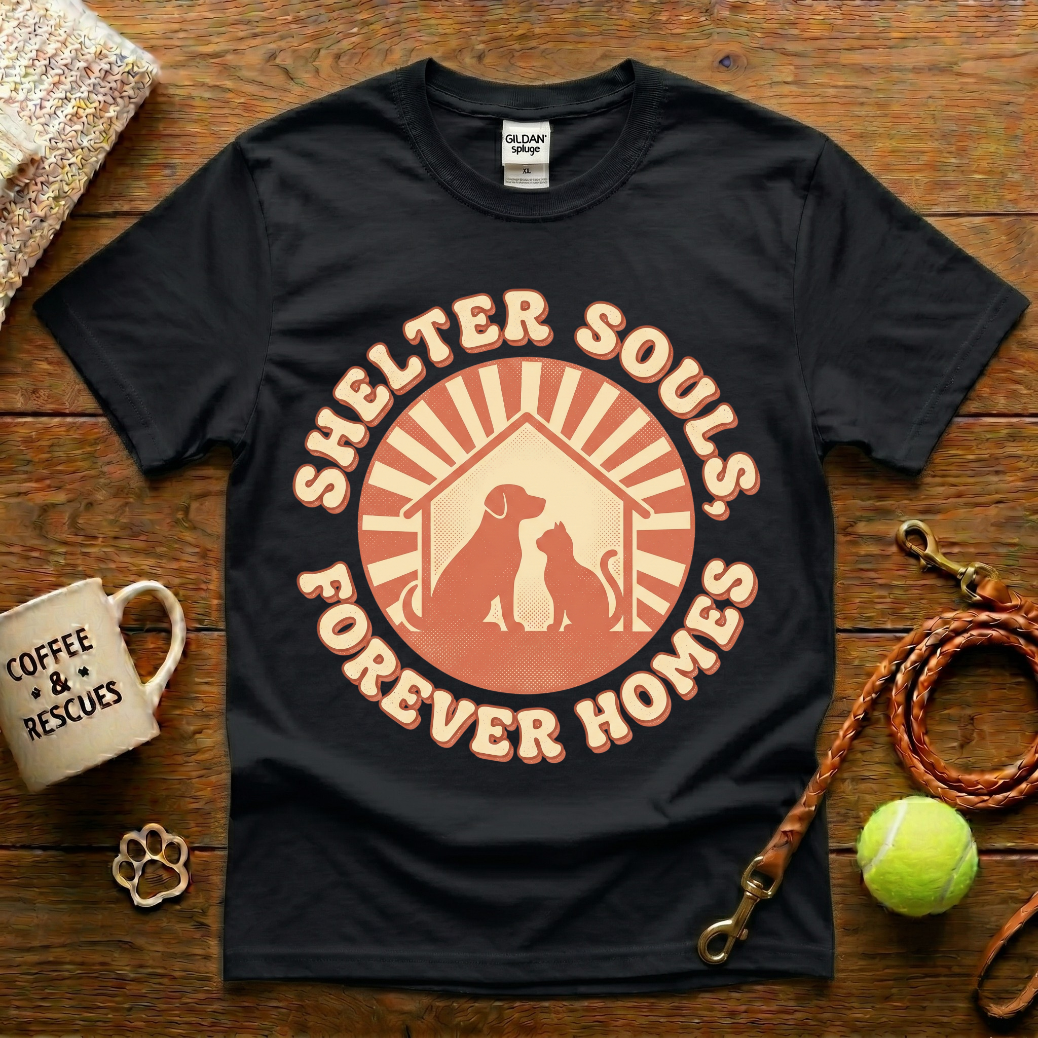 Shelter Souls Forever Homes Animal Rescue T-Shirt - Vintage Retro