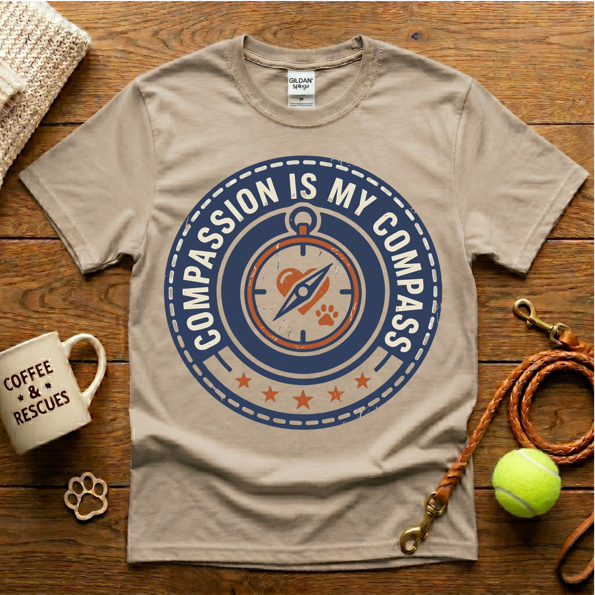Compassion Is My Compass Animal Rescue T-Shirt - Vintage Badge