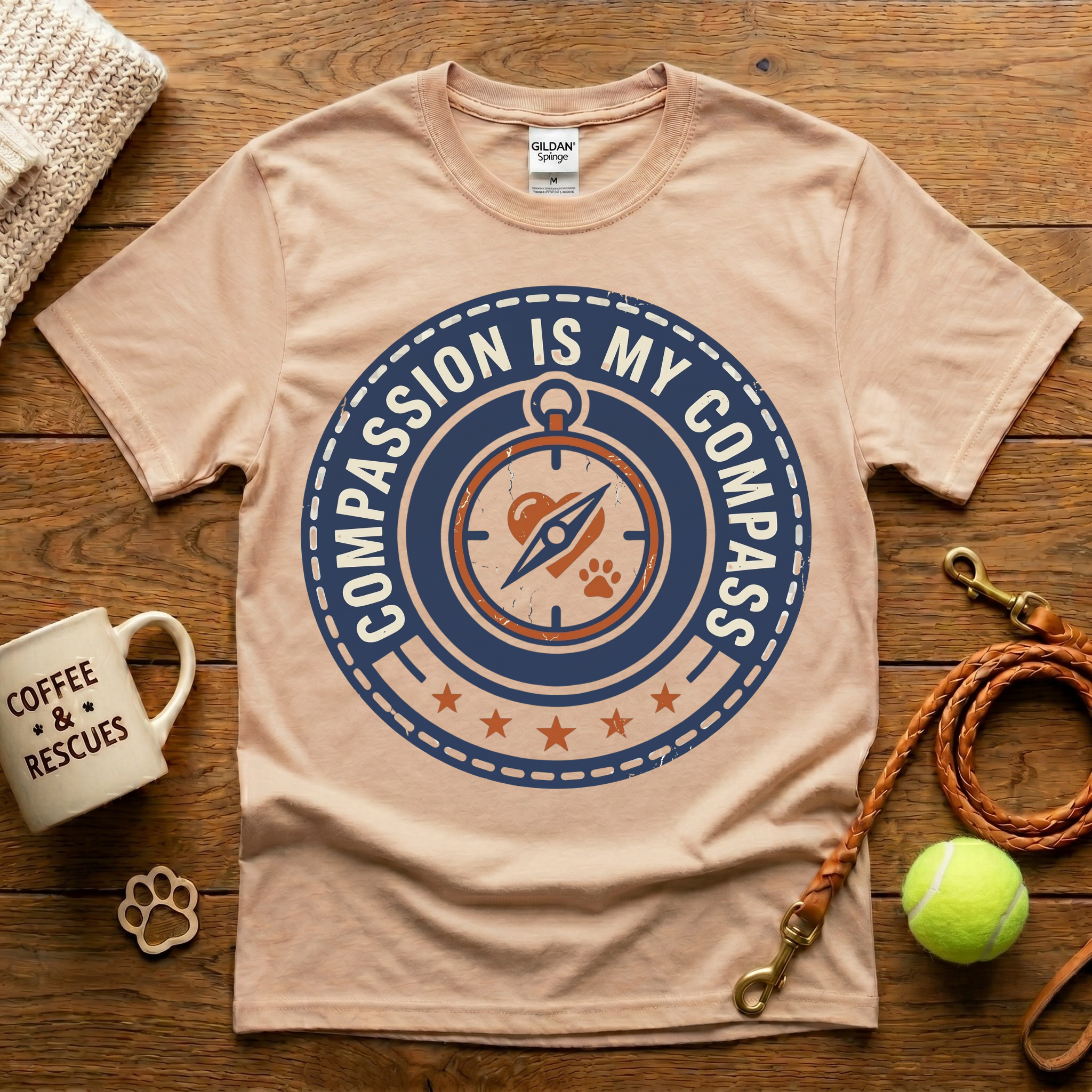 Compassion Is My Compass Animal Rescue T-Shirt - Vintage Badge