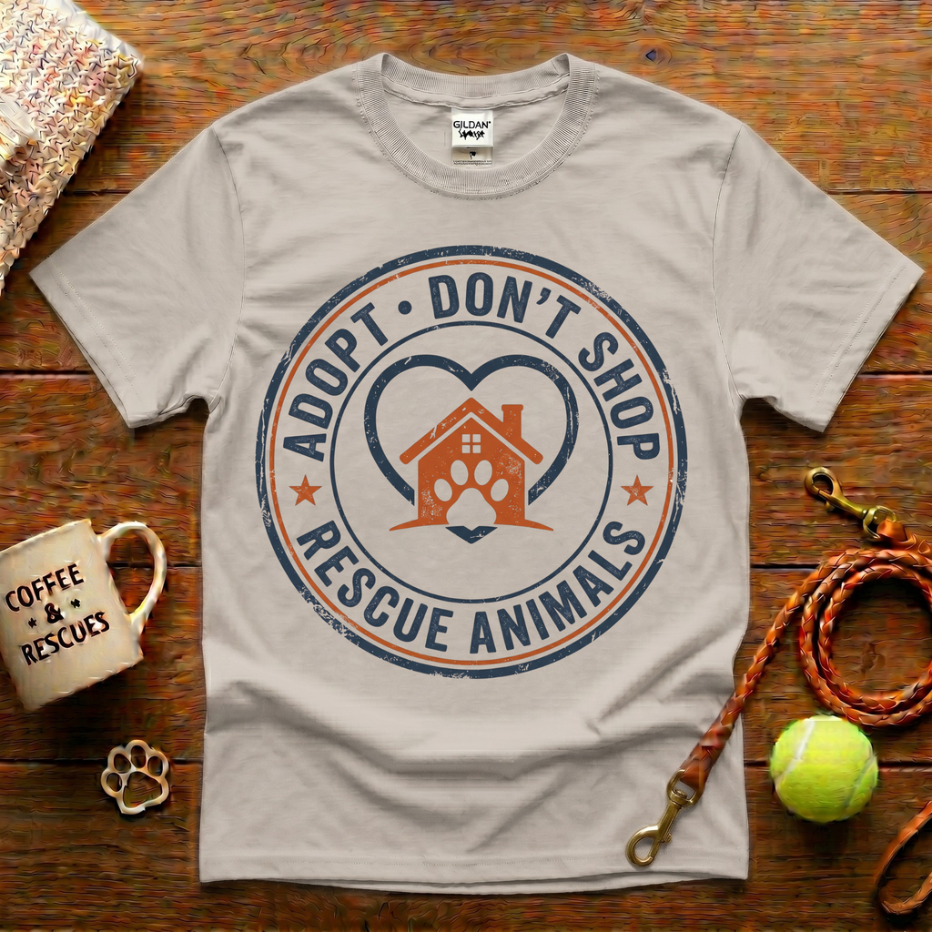 Adopt Don't Shop Animal Rescue T-Shirt - Vintage Badge