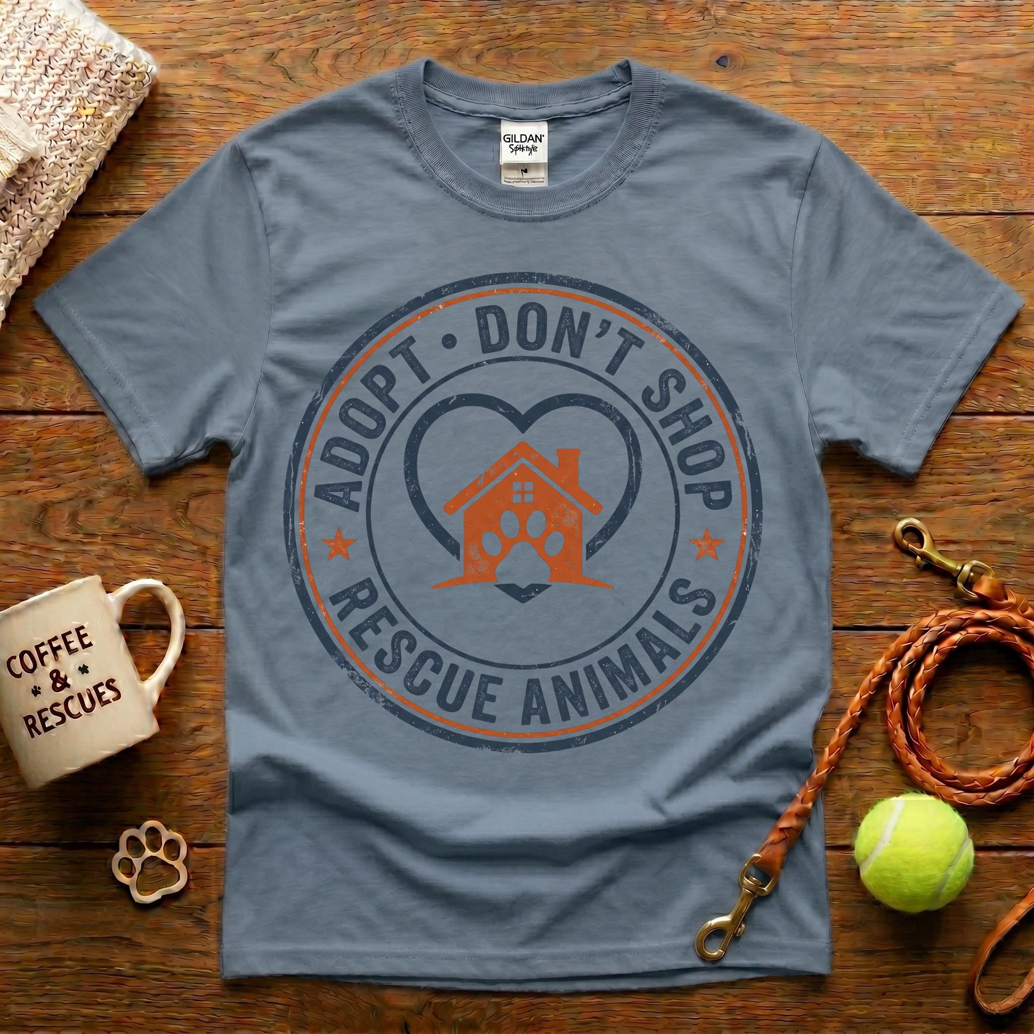 Adopt Don't Shop Animal Rescue T-Shirt - Vintage Badge