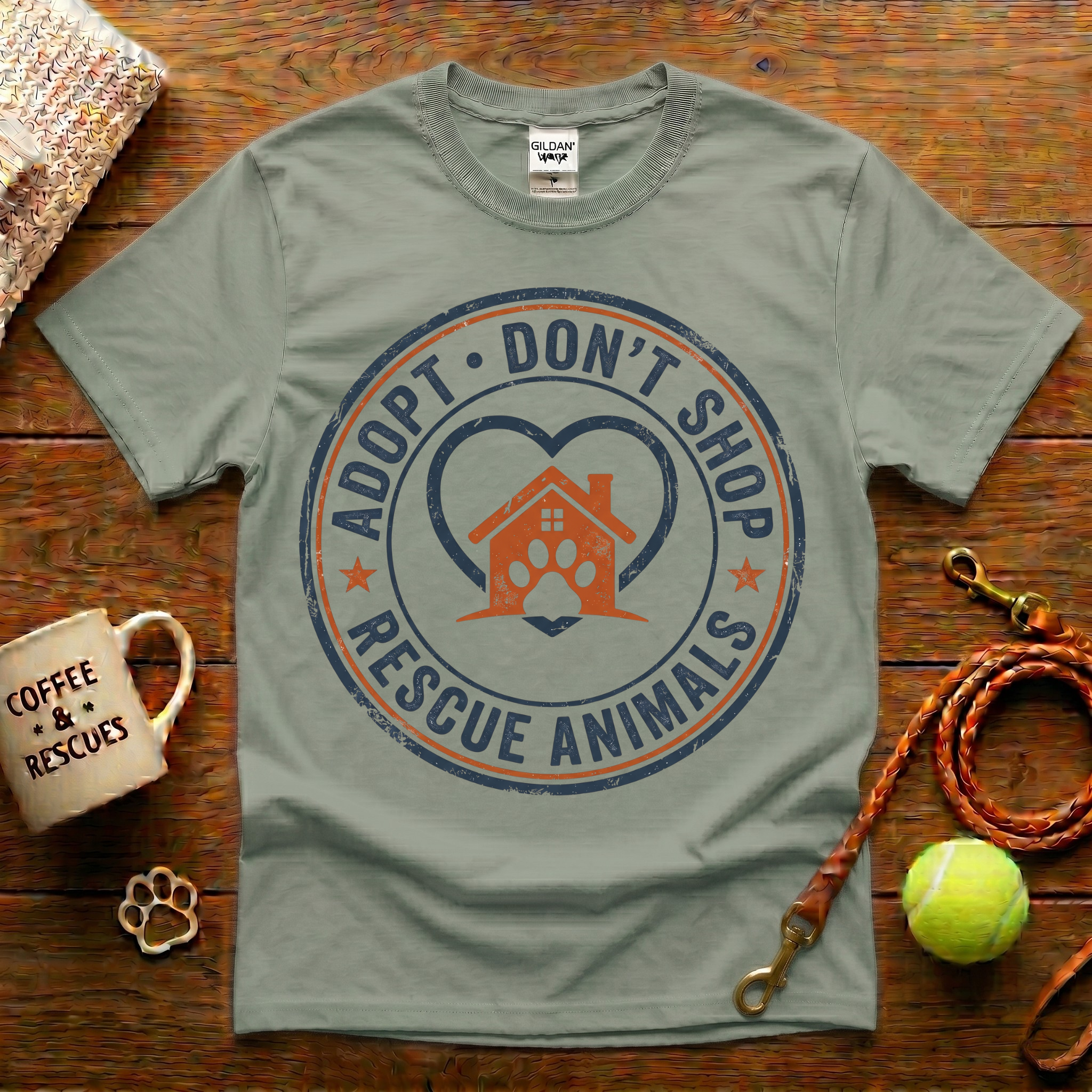 Adopt Don't Shop Animal Rescue T-Shirt - Vintage Badge