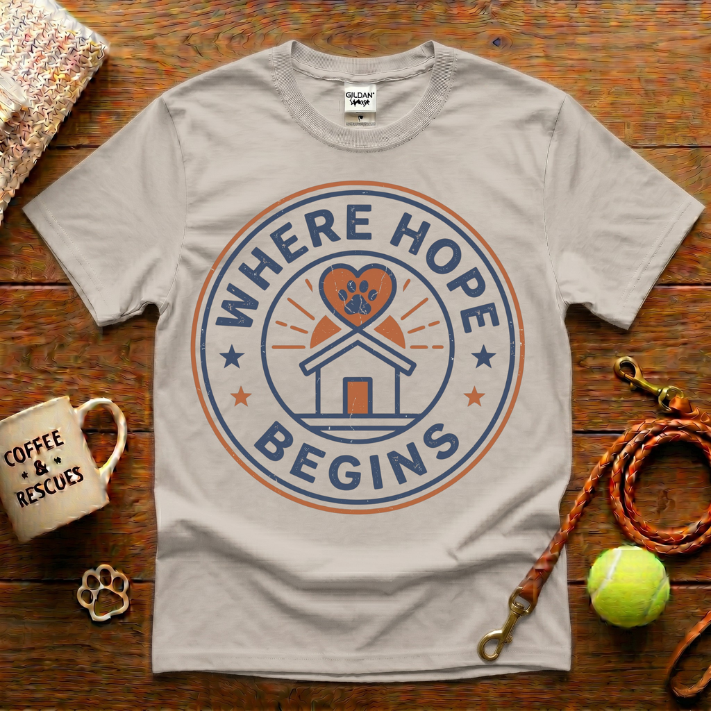 Where Hope Begins Animal Rescue T-Shirt - Vintage Badge