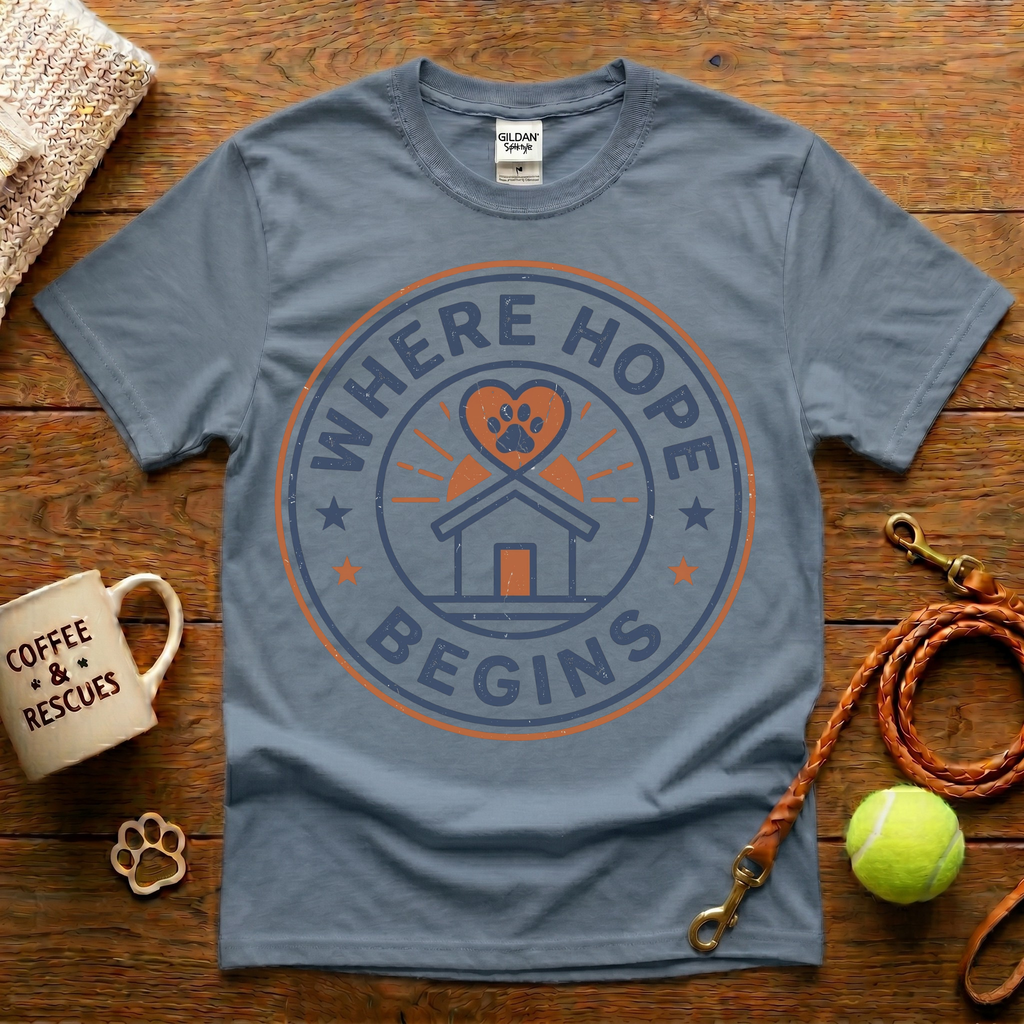 Where Hope Begins Animal Rescue T-Shirt - Vintage Badge