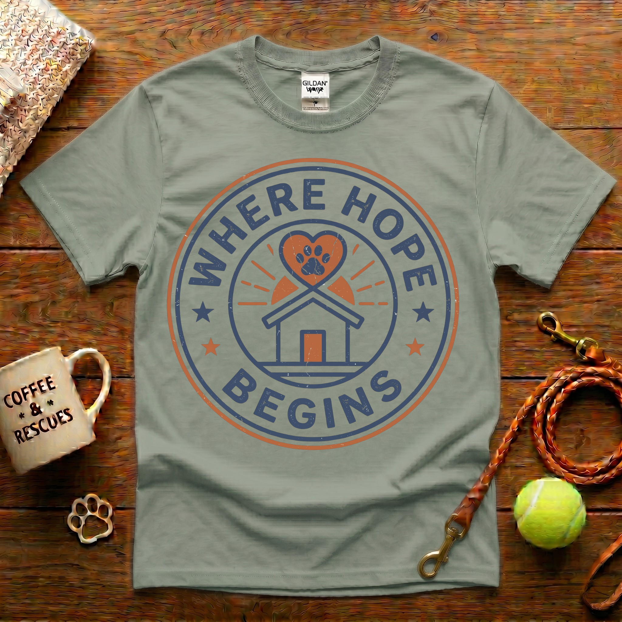 Where Hope Begins Animal Rescue T-Shirt - Vintage Badge