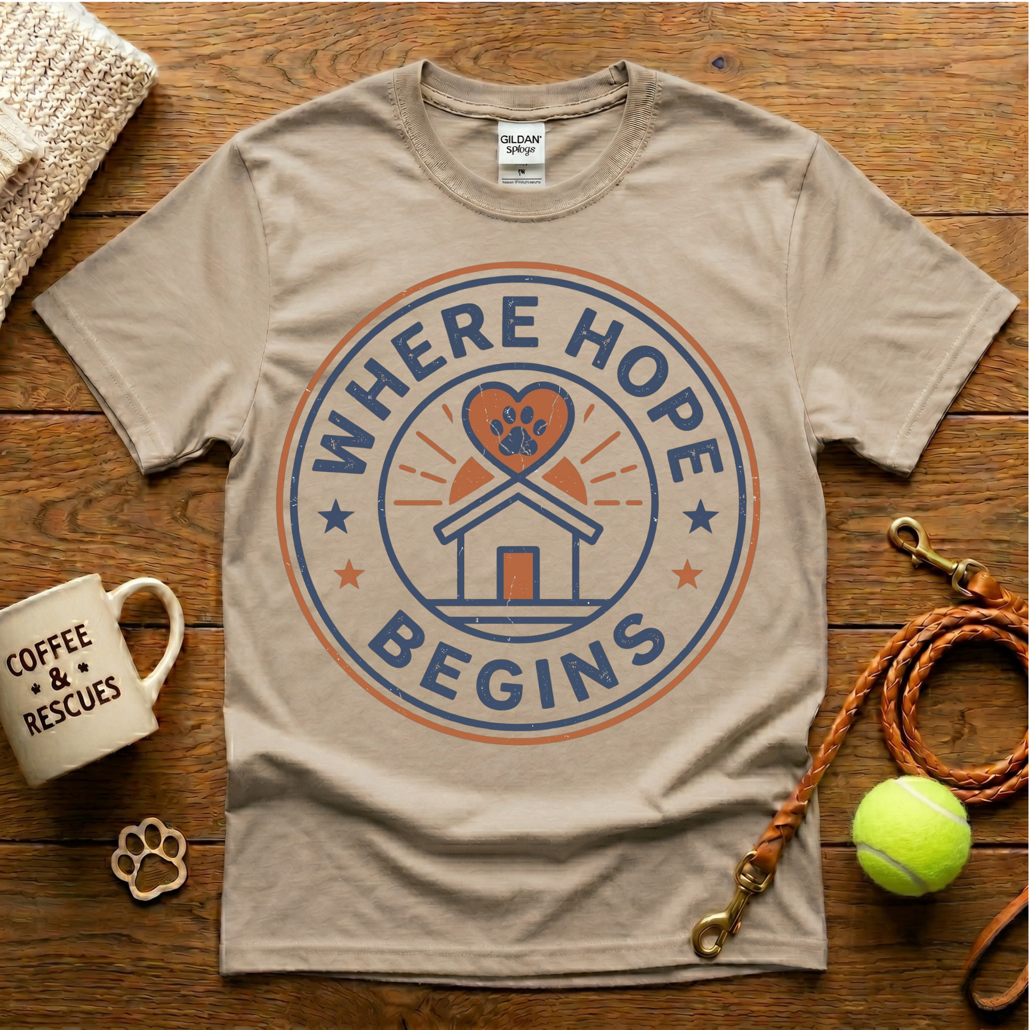 Where Hope Begins Animal Rescue T-Shirt - Vintage Badge