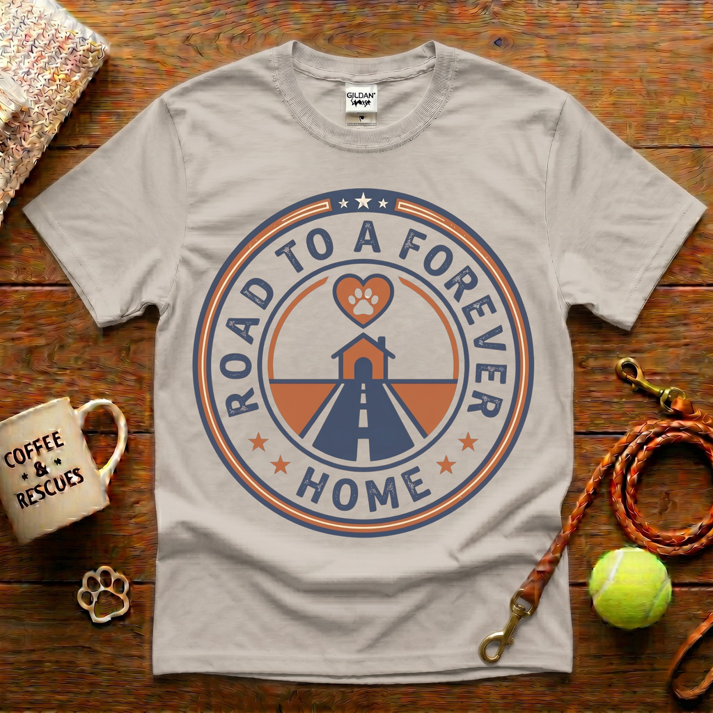 Road To A Forever Home Animal Rescue T-Shirt - Vintage Badge