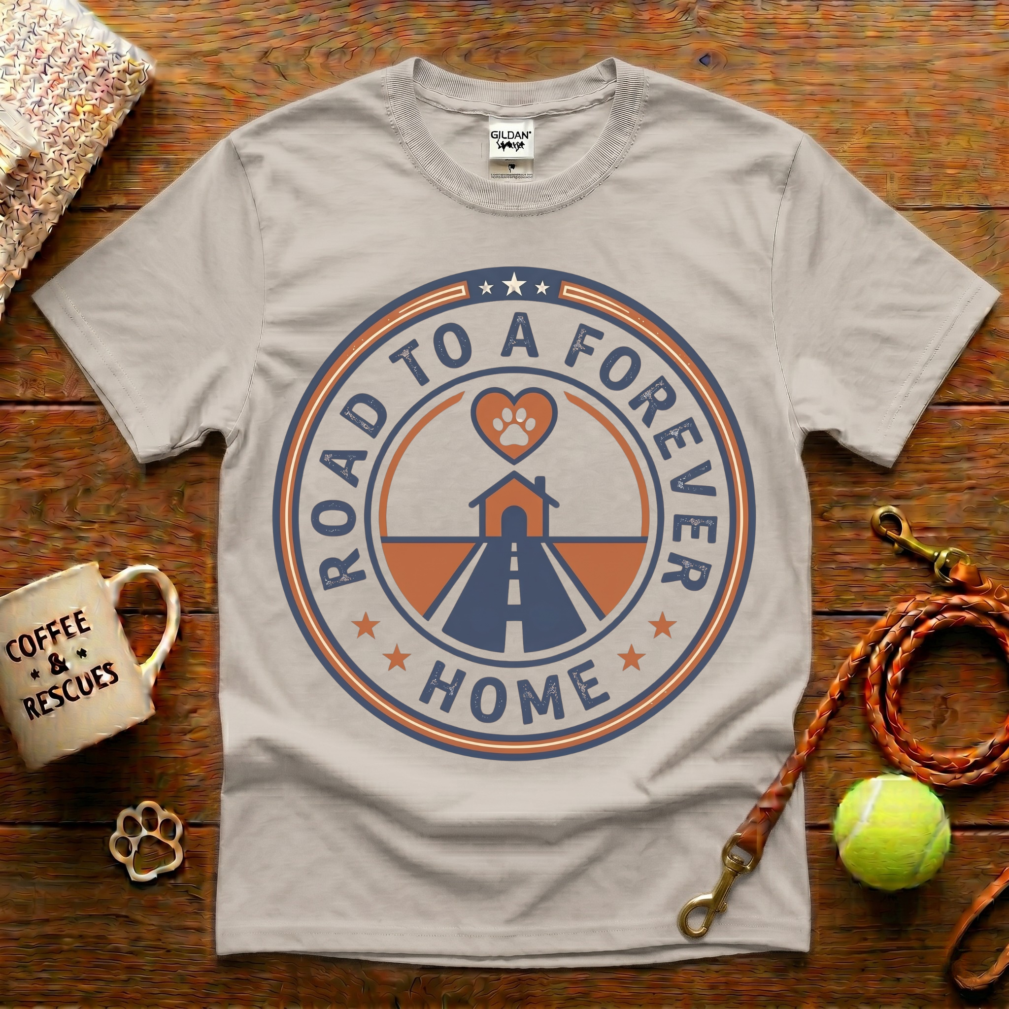 Road To A Forever Home Animal Rescue T-Shirt - Vintage Badge