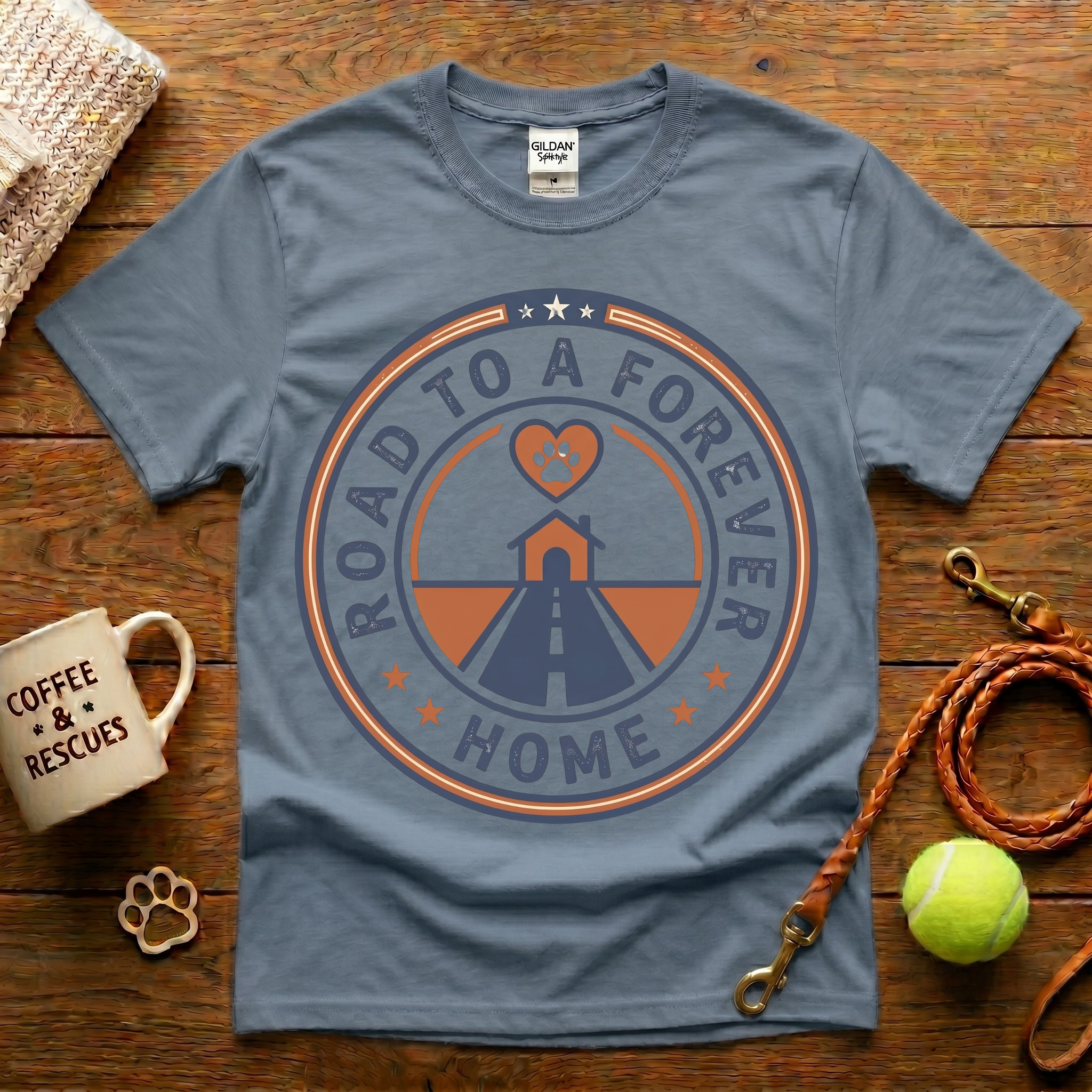Road To A Forever Home Animal Rescue T-Shirt - Vintage Badge