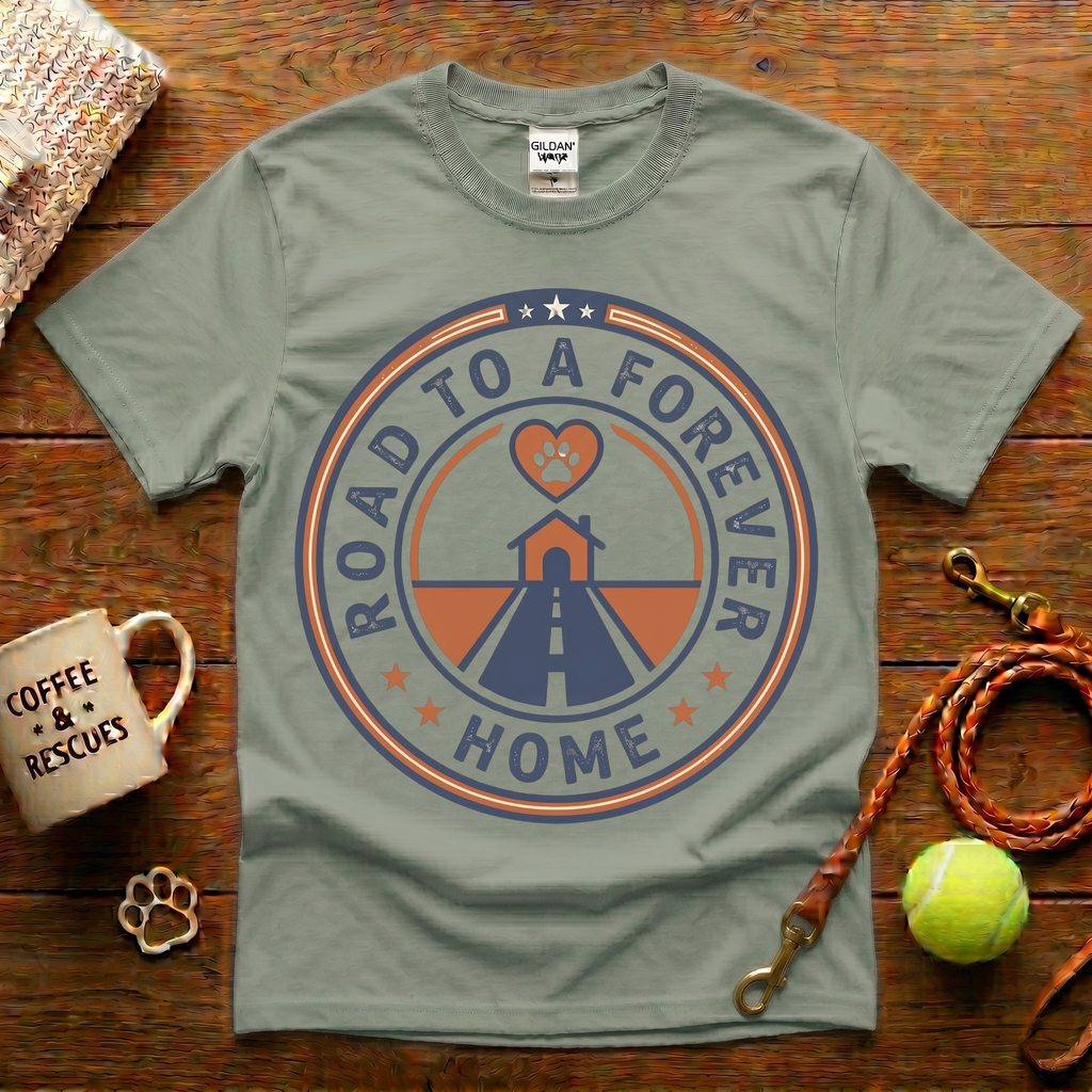 Road To A Forever Home Animal Rescue T-Shirt - Vintage Badge