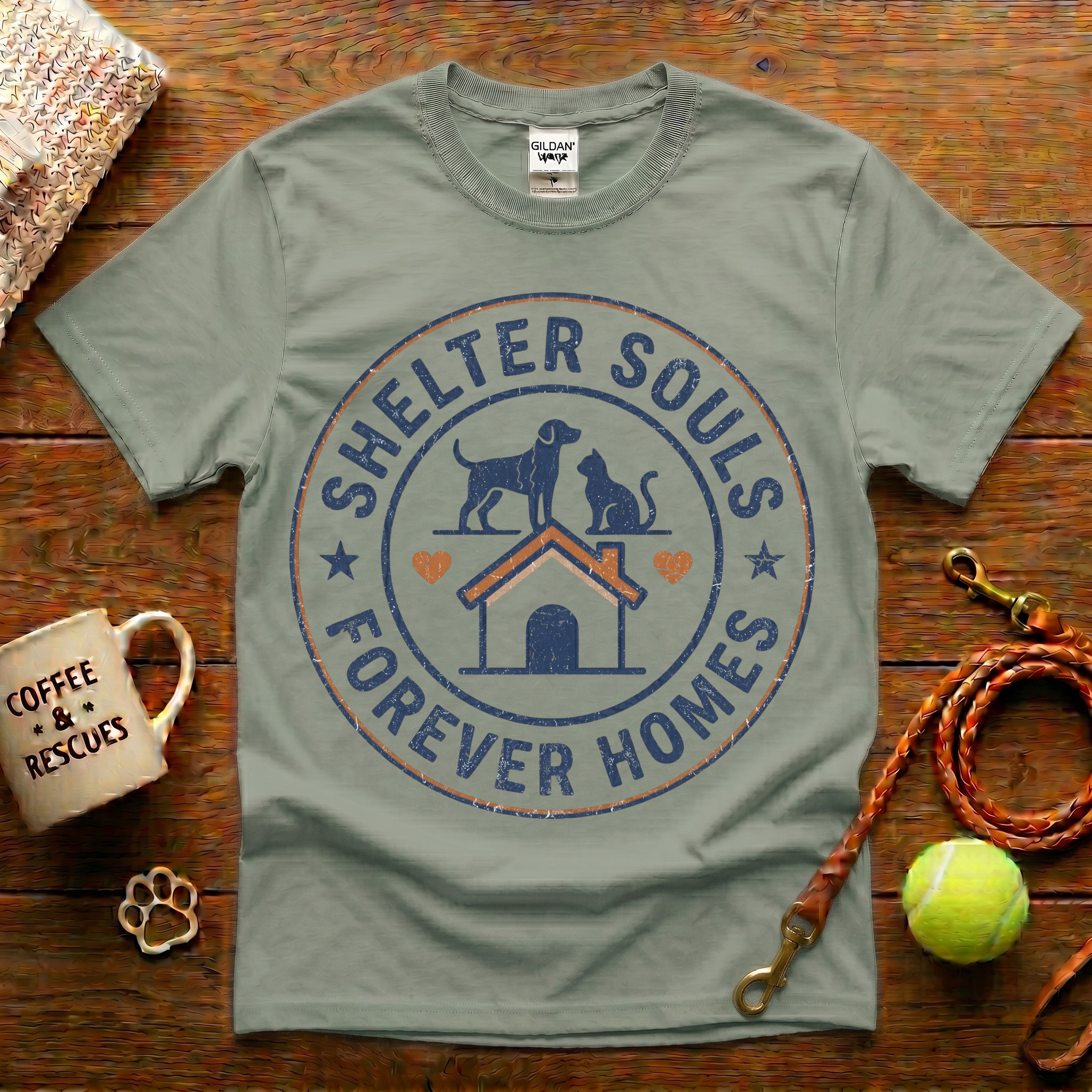 Shelter Souls Forever Homes Animal Rescue T-Shirt - Vintage Badge