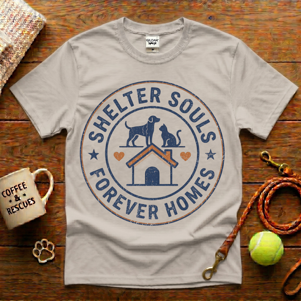 Shelter Souls Forever Homes Animal Rescue T-Shirt - Vintage Badge