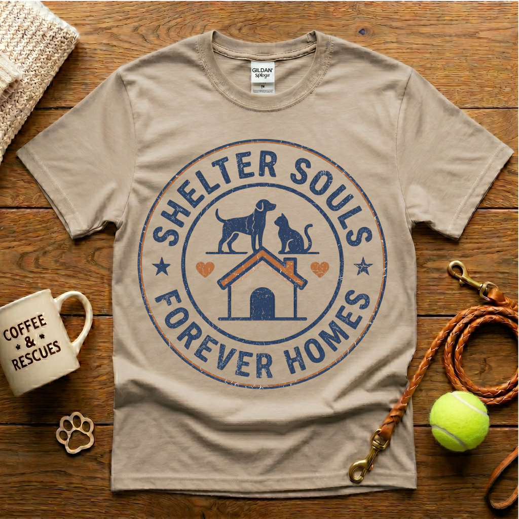 Shelter Souls Forever Homes Animal Rescue T-Shirt - Vintage Badge