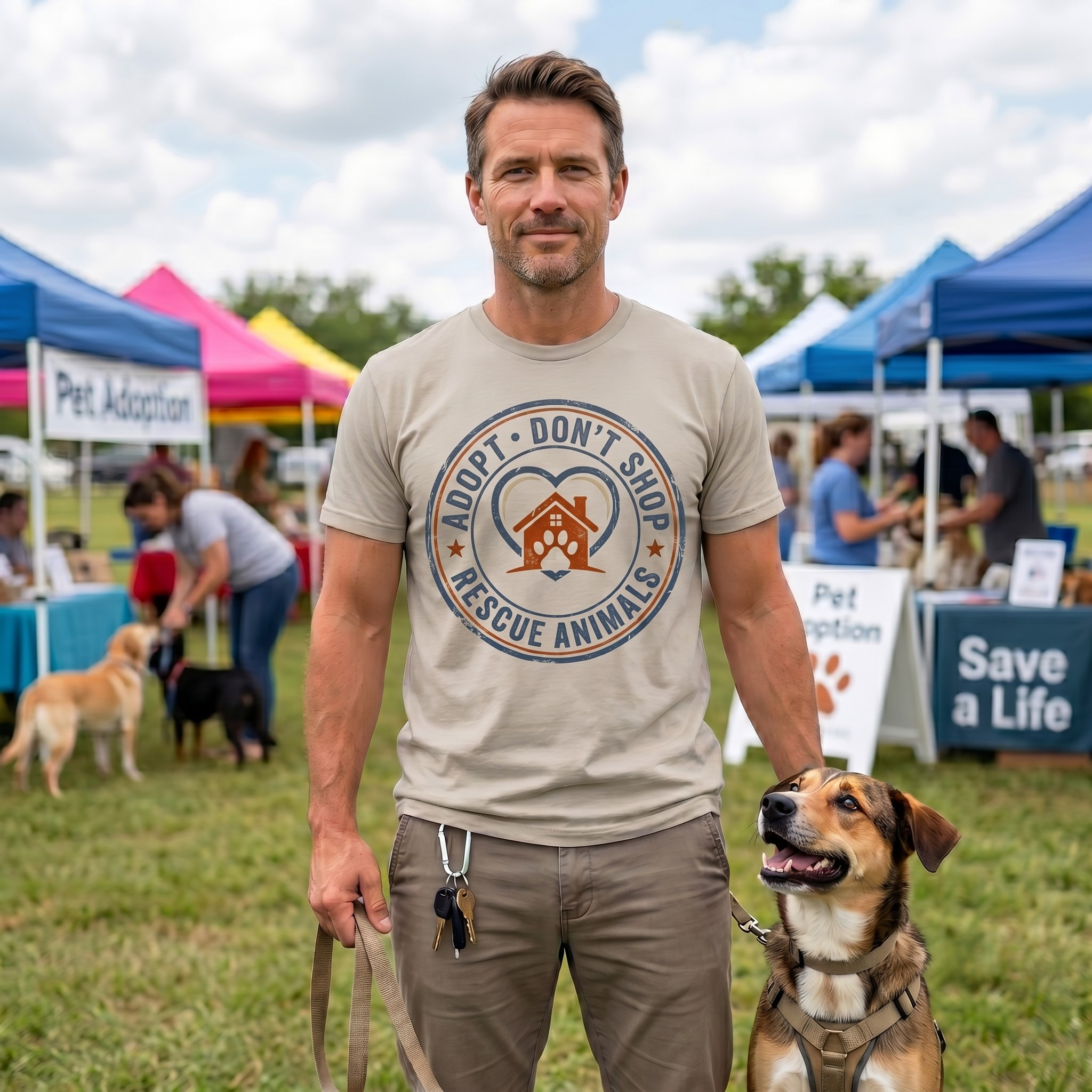 Adopt Don't Shop Animal Rescue T-Shirt - Vintage Badge