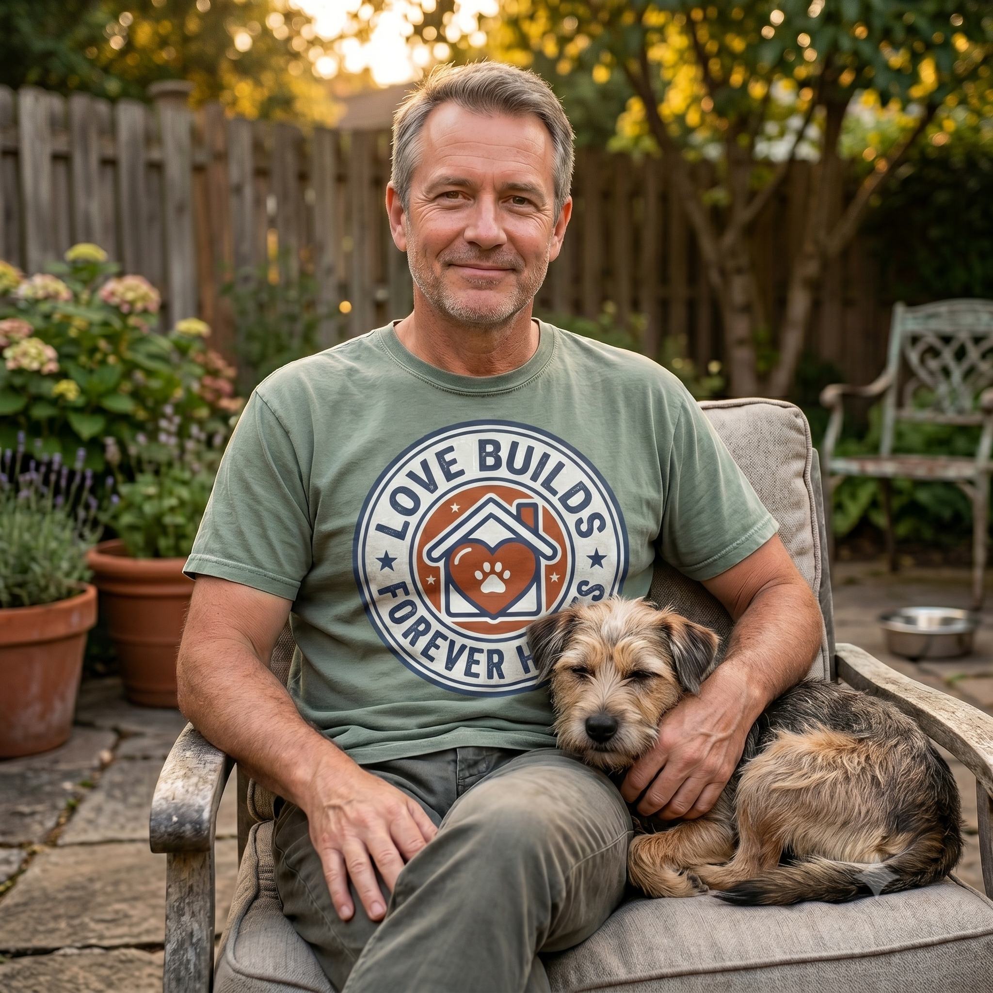 Love Builds Forever Homes Animal Rescue T-Shirt - Vintage Badge