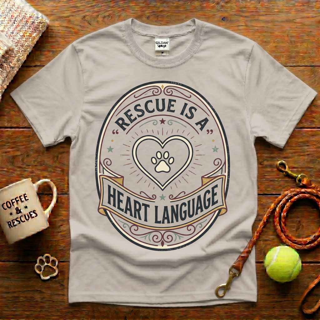 Rescue Is A Heart Language Animal Rescue T-Shirt - Vintage Badge
