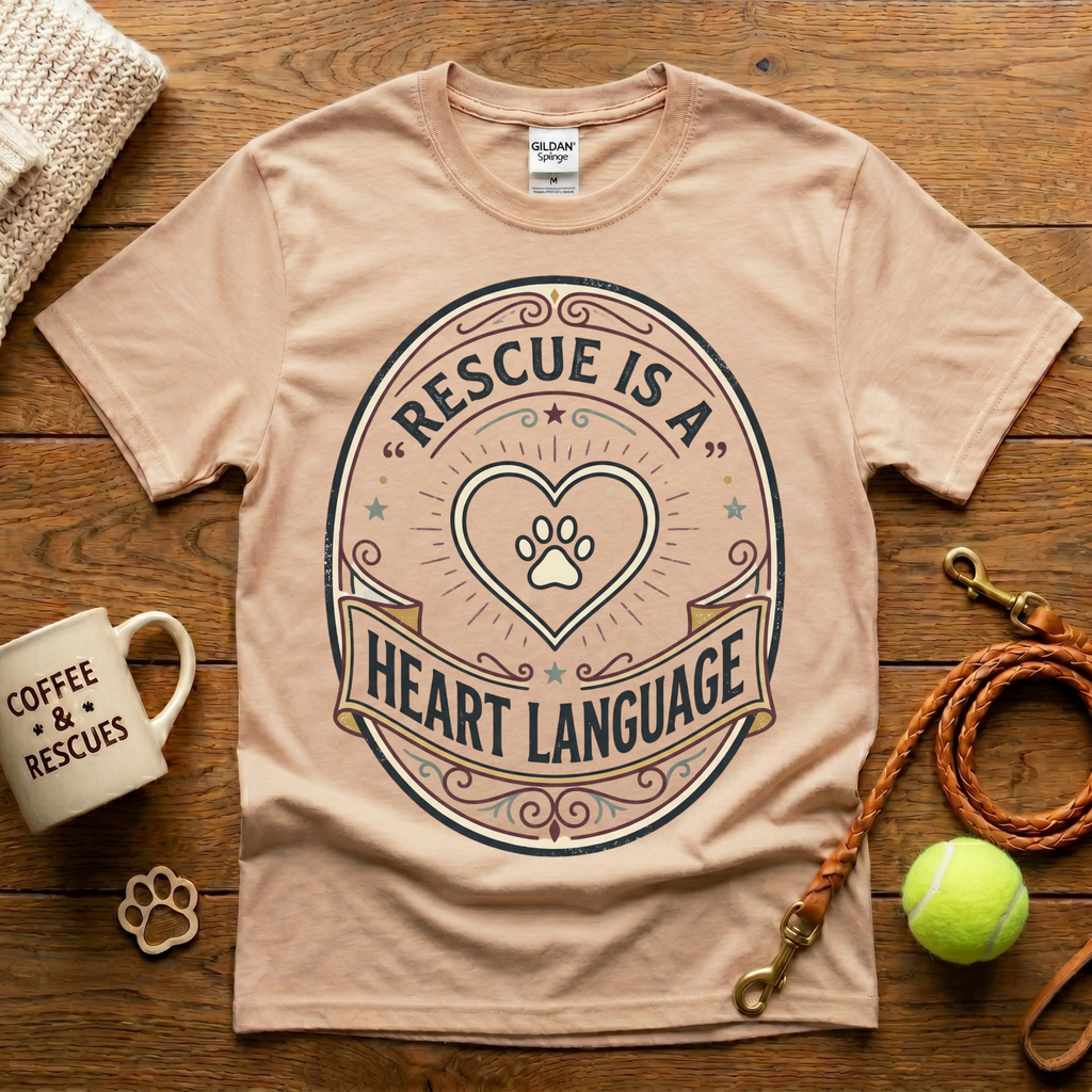 Rescue Is A Heart Language Animal Rescue T-Shirt - Vintage Badge